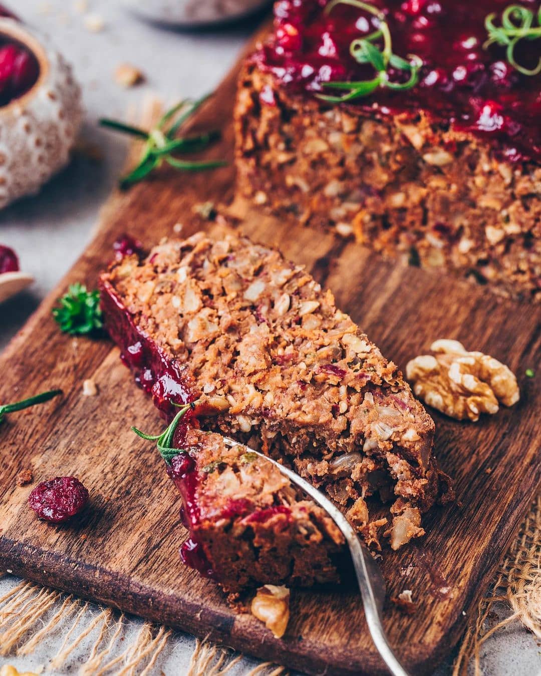 Vegan Lentil Meatloaf with Cranberry Chutney Glaze