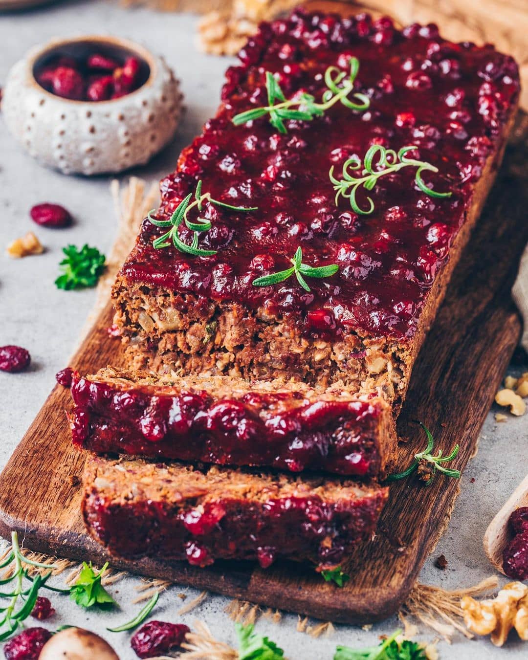 Vegan Lentil Meatloaf with Cranberry Chutney Glaze
