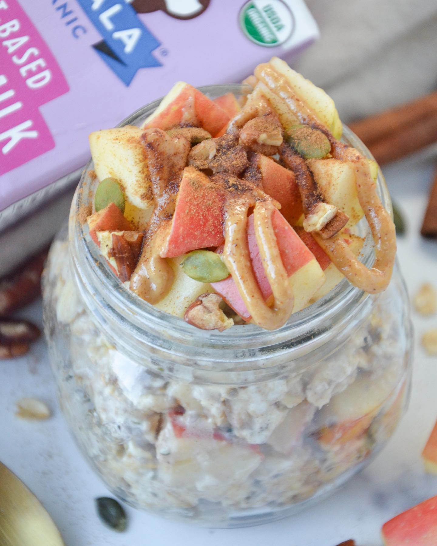 Apple Spiced Overnight Oats with Mooala Almondmilk
