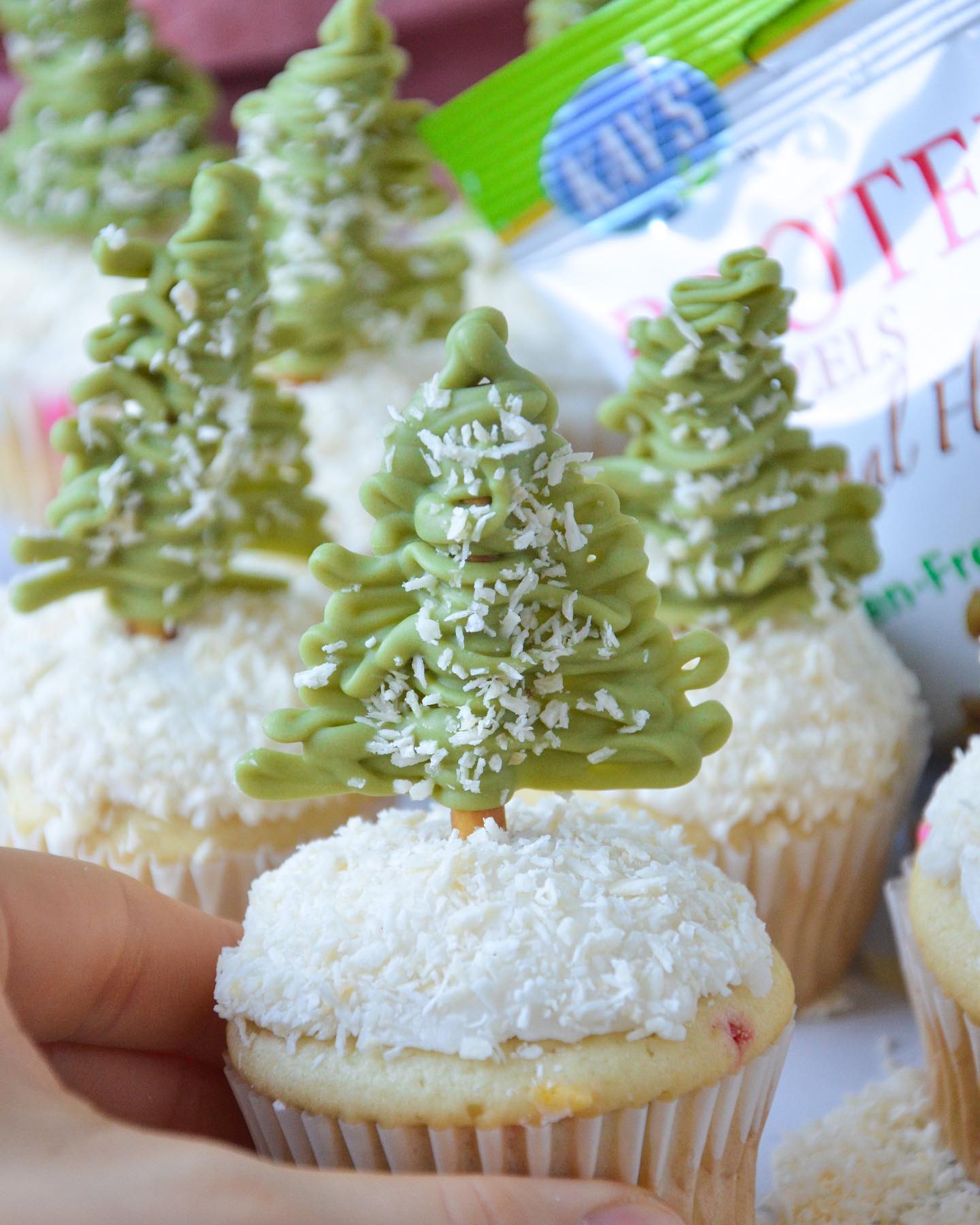 Christmas Tree Cupcakes with Pretzels