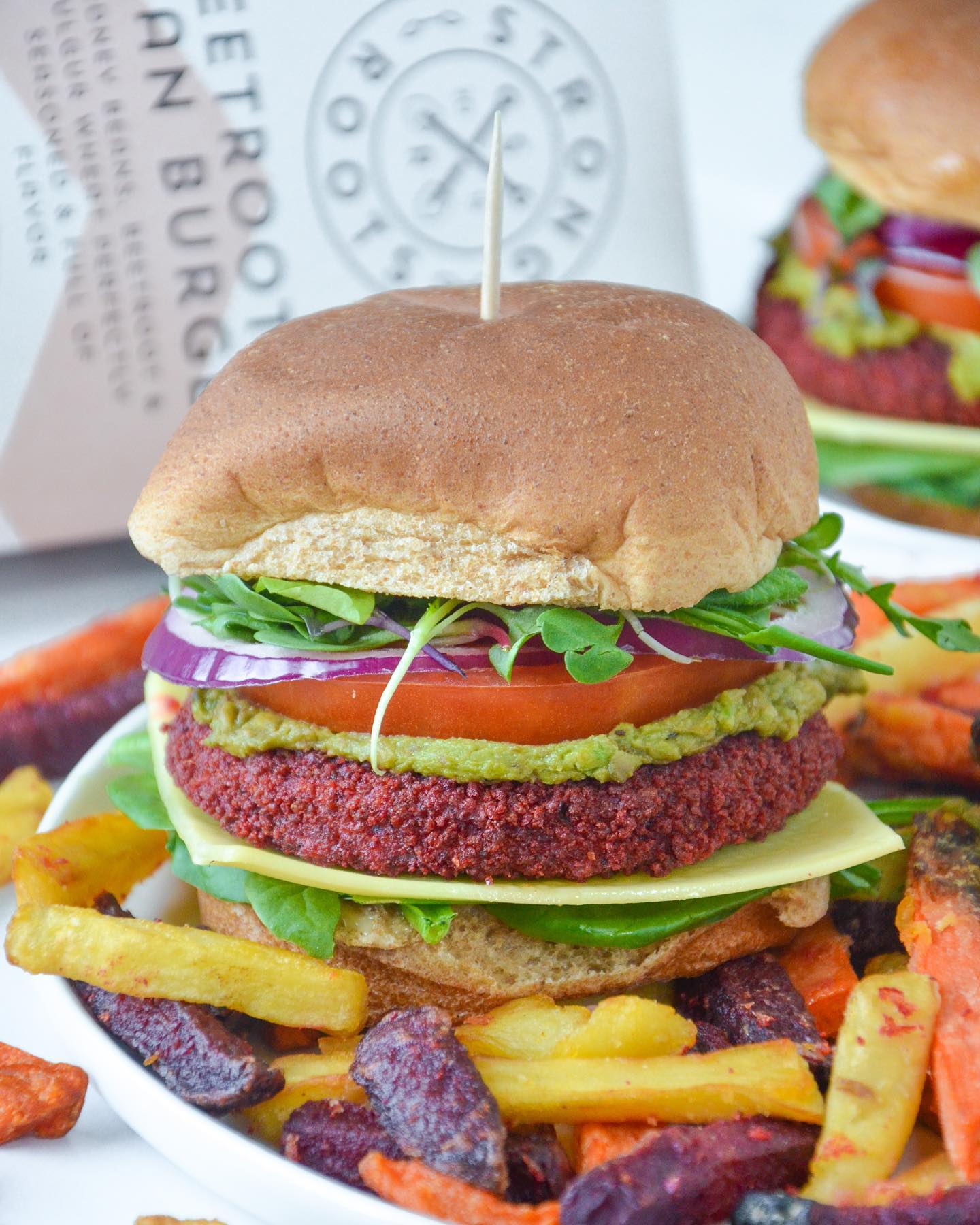 Beetroot Bean Burger with Vegetable Fries
