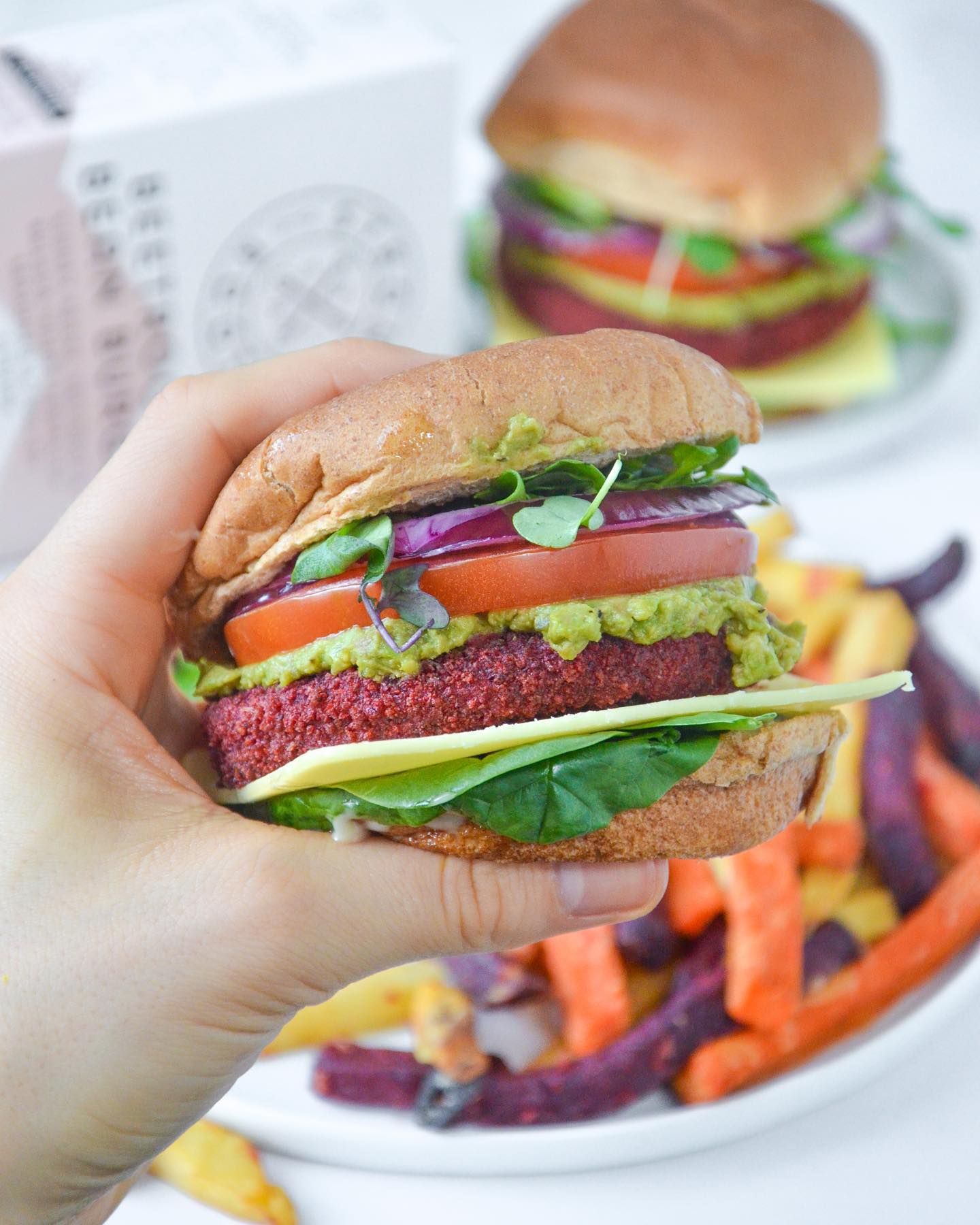 Beetroot Bean Burger with Vegetable Fries