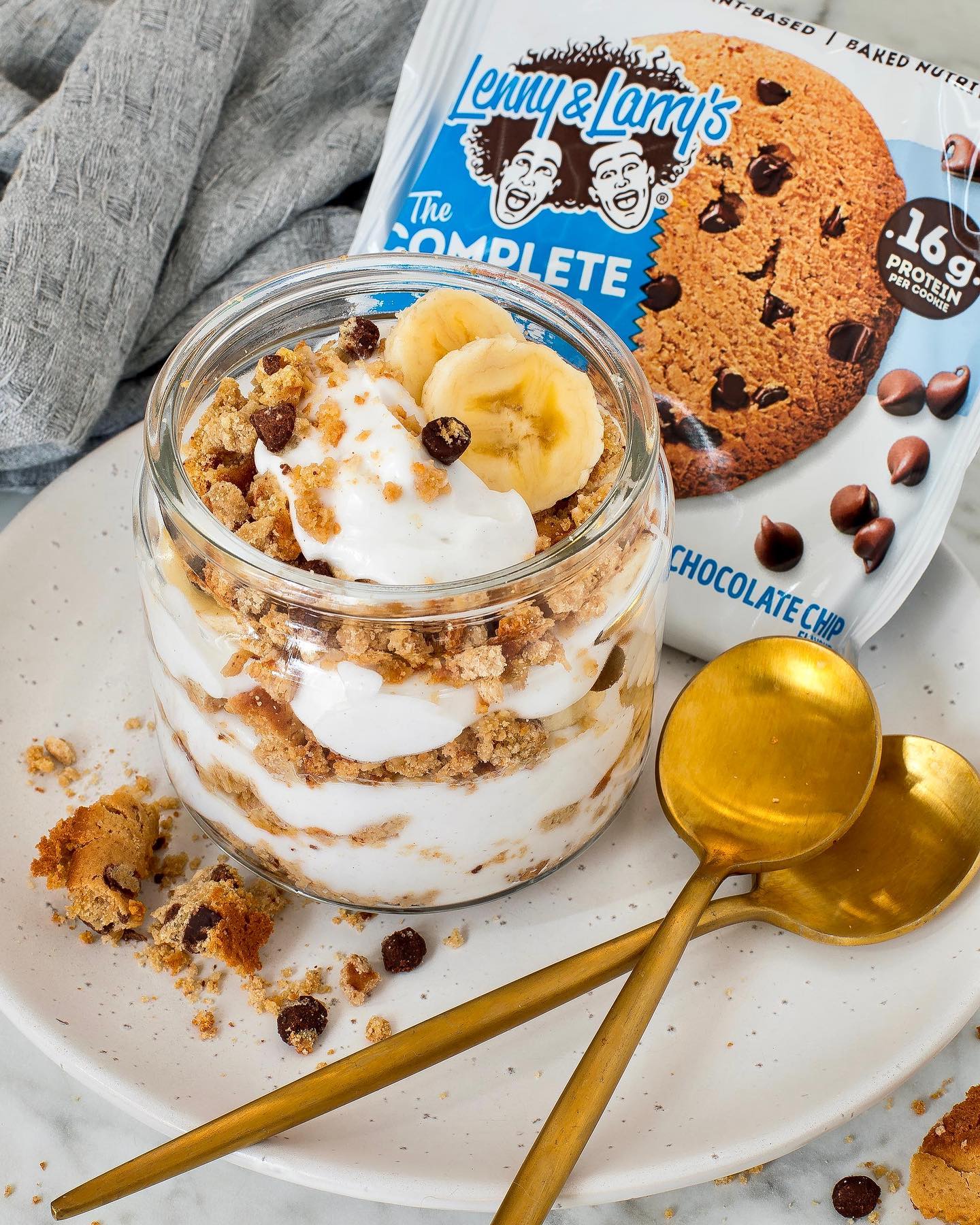 Protein-Packed Banana Parfait with Vegan Protein Cookie Crunch