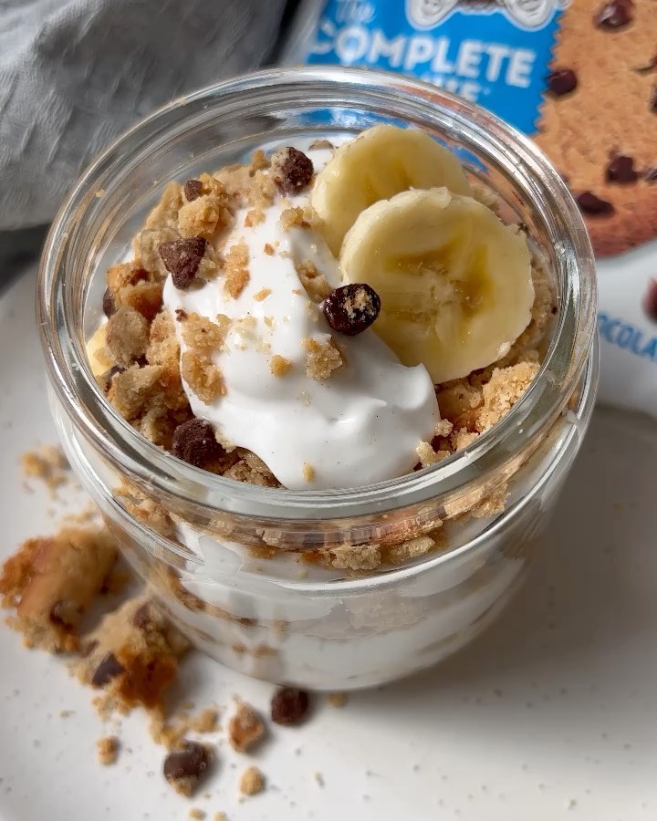 Protein-Packed Banana Parfait with Vegan Protein Cookie Crunch