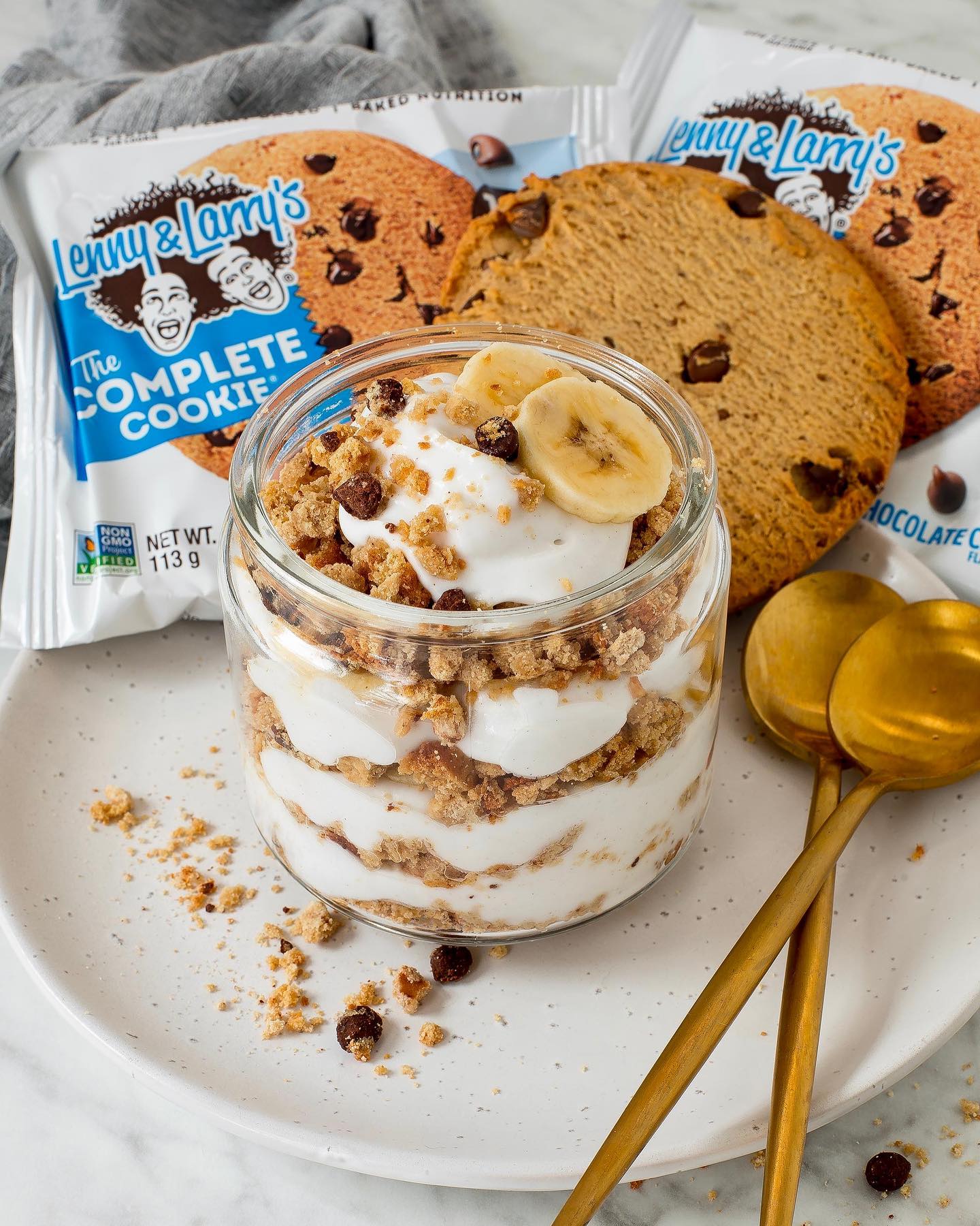 Protein-Packed Banana Parfait with Vegan Protein Cookie Crunch