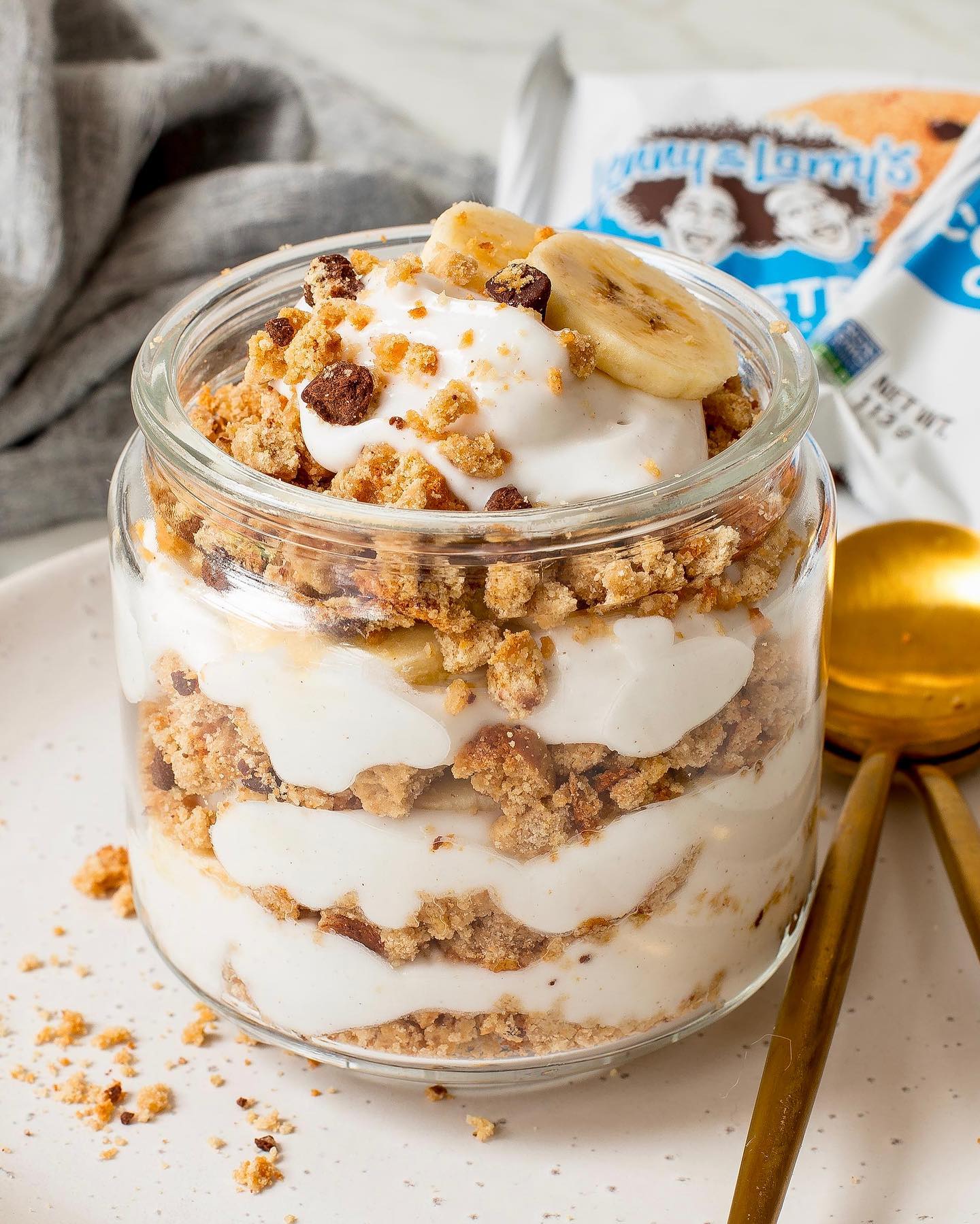 Protein-Packed Banana Parfait with Vegan Protein Cookie Crunch