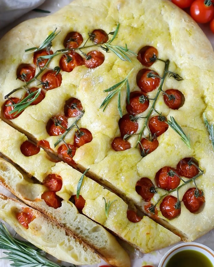 Lazy Rustic Focaccia with Cherry Tomatoes and Rosemary