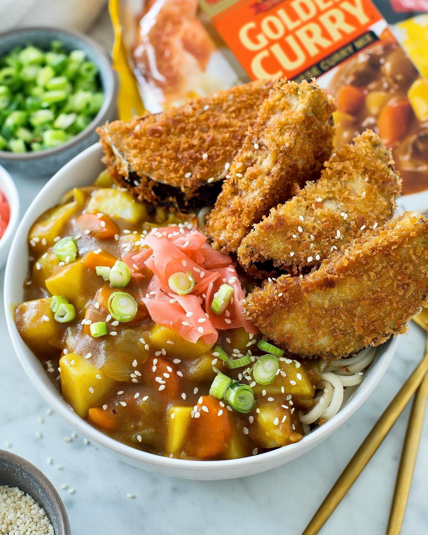 Vegetarian Eggplant Katsu Curry with Udon