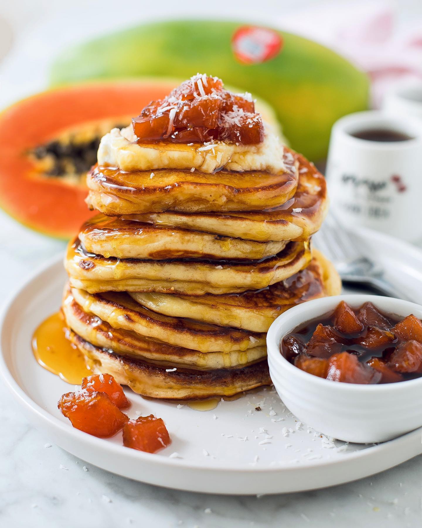 Coconut and Papaya Breakfast Pancakes with Papaya Jam