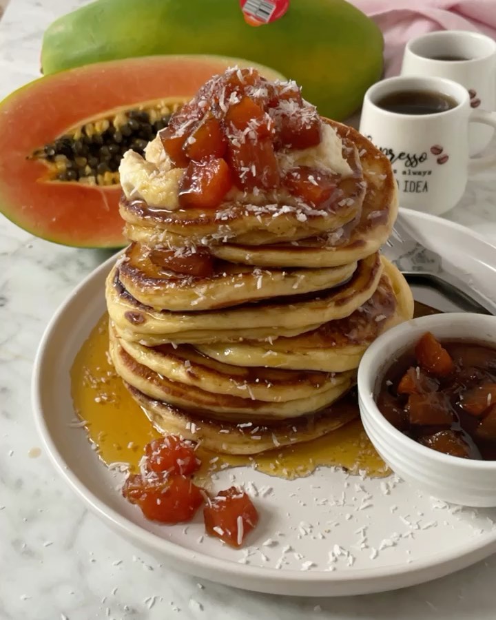 Coconut and Papaya Breakfast Pancakes with Papaya Jam
