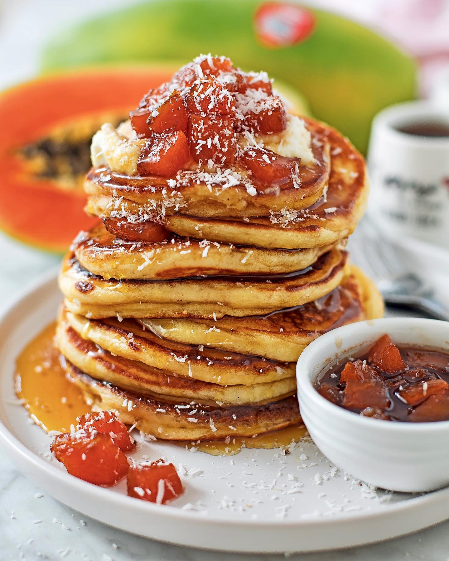 Coconut and Papaya Breakfast Pancakes with Papaya Jam