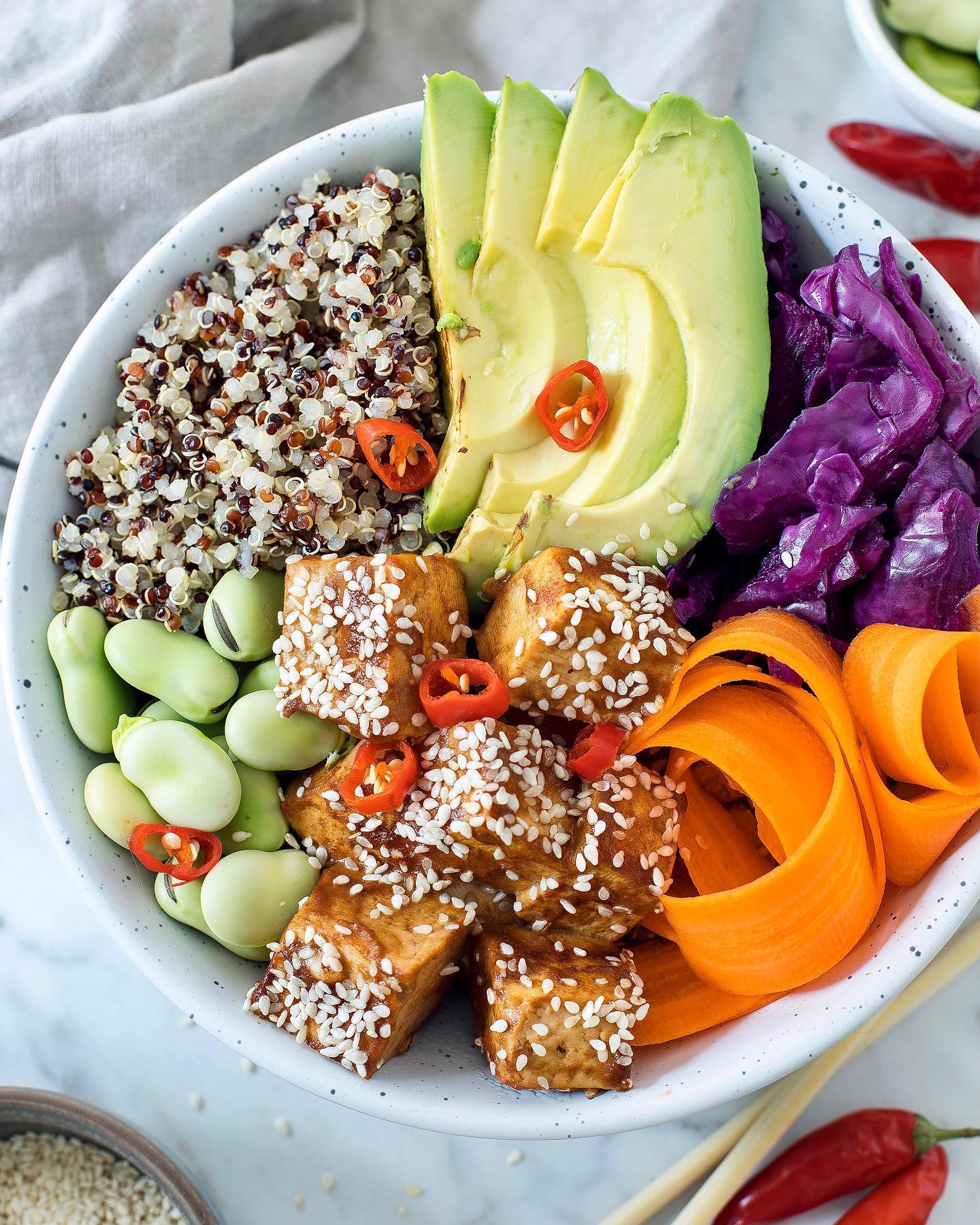 Spicy Peanut Tofu Poke Bowl