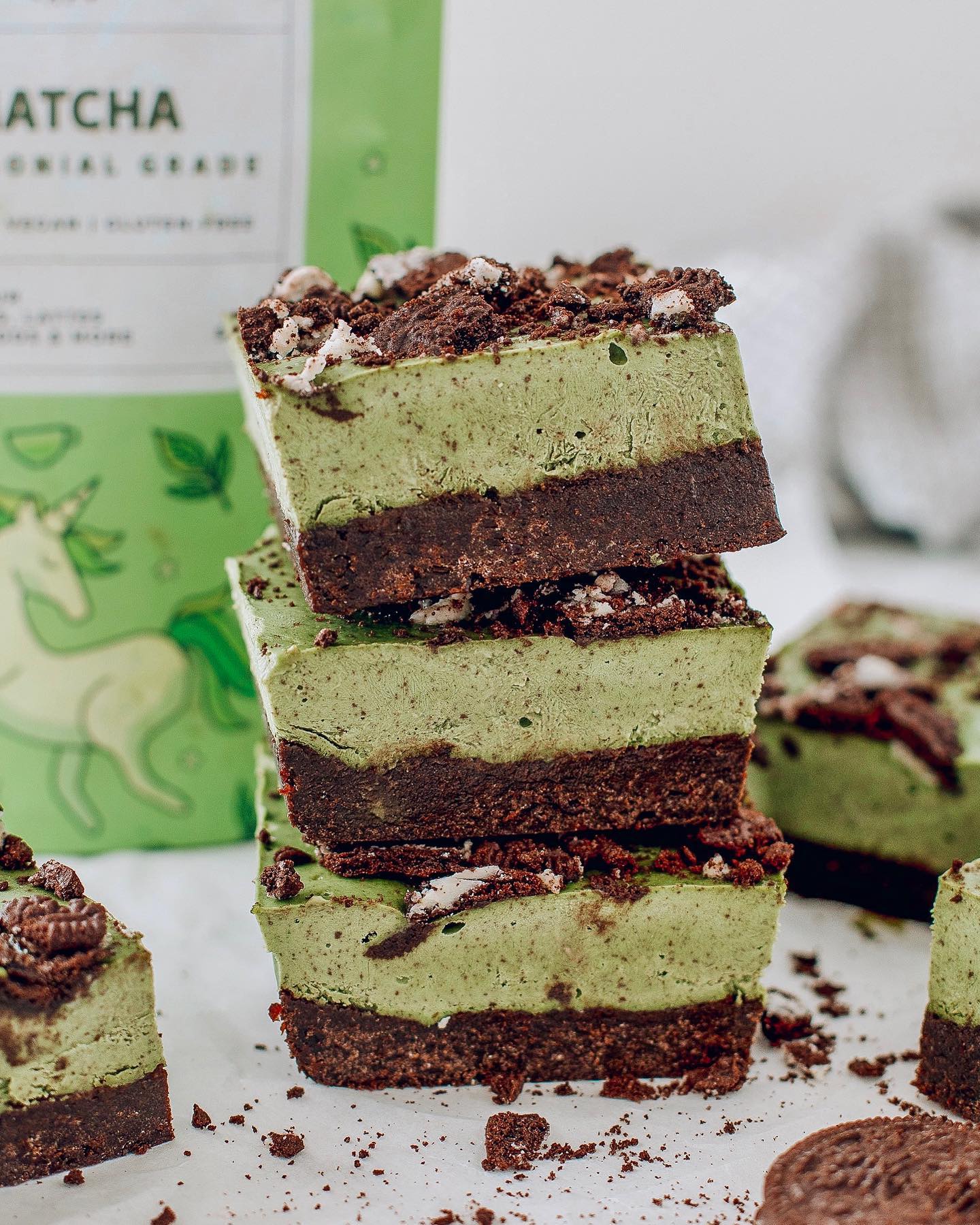 Raw Matcha Oreo Cheesecake Bars
