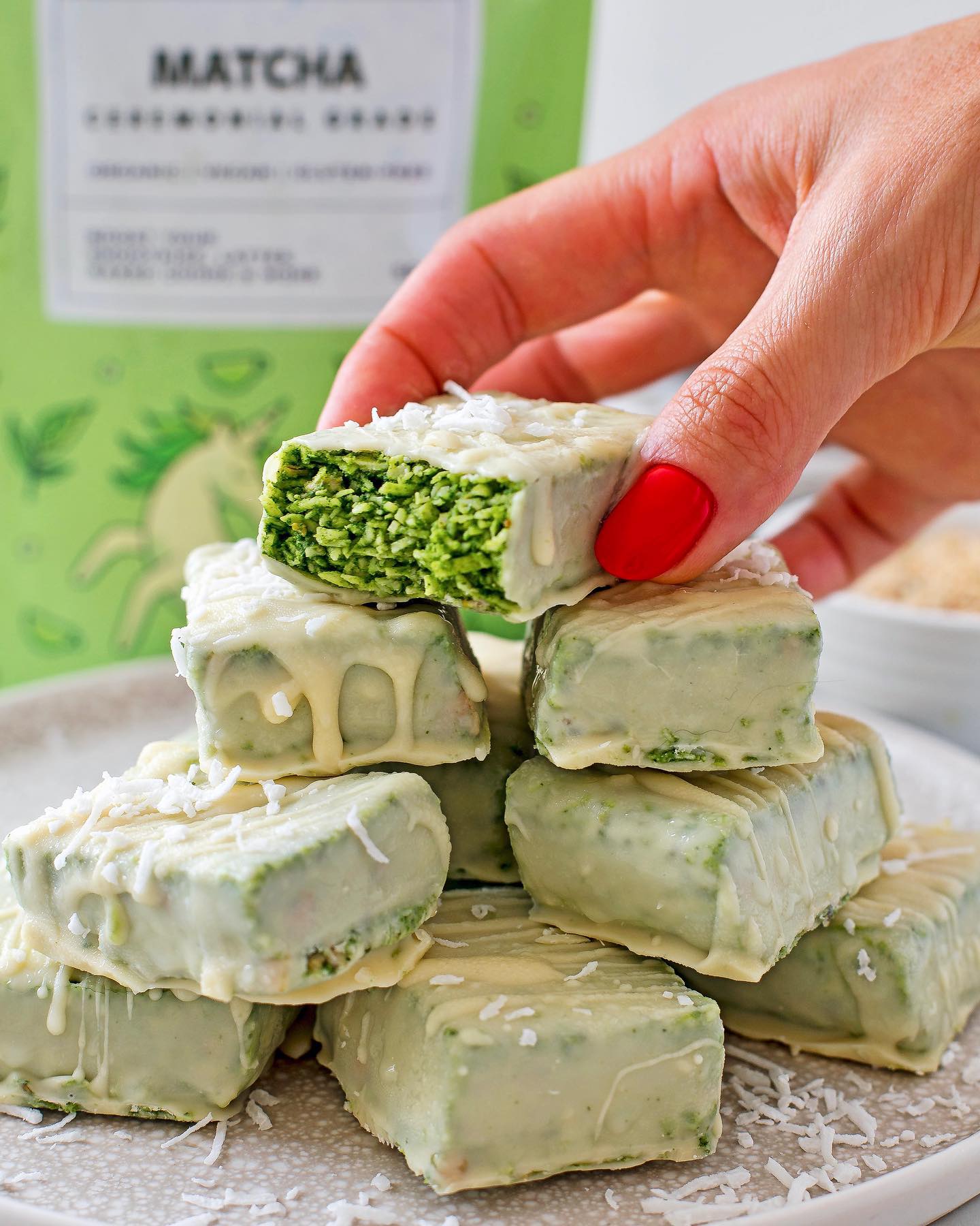 White Chocolate Matcha Bounty Bites