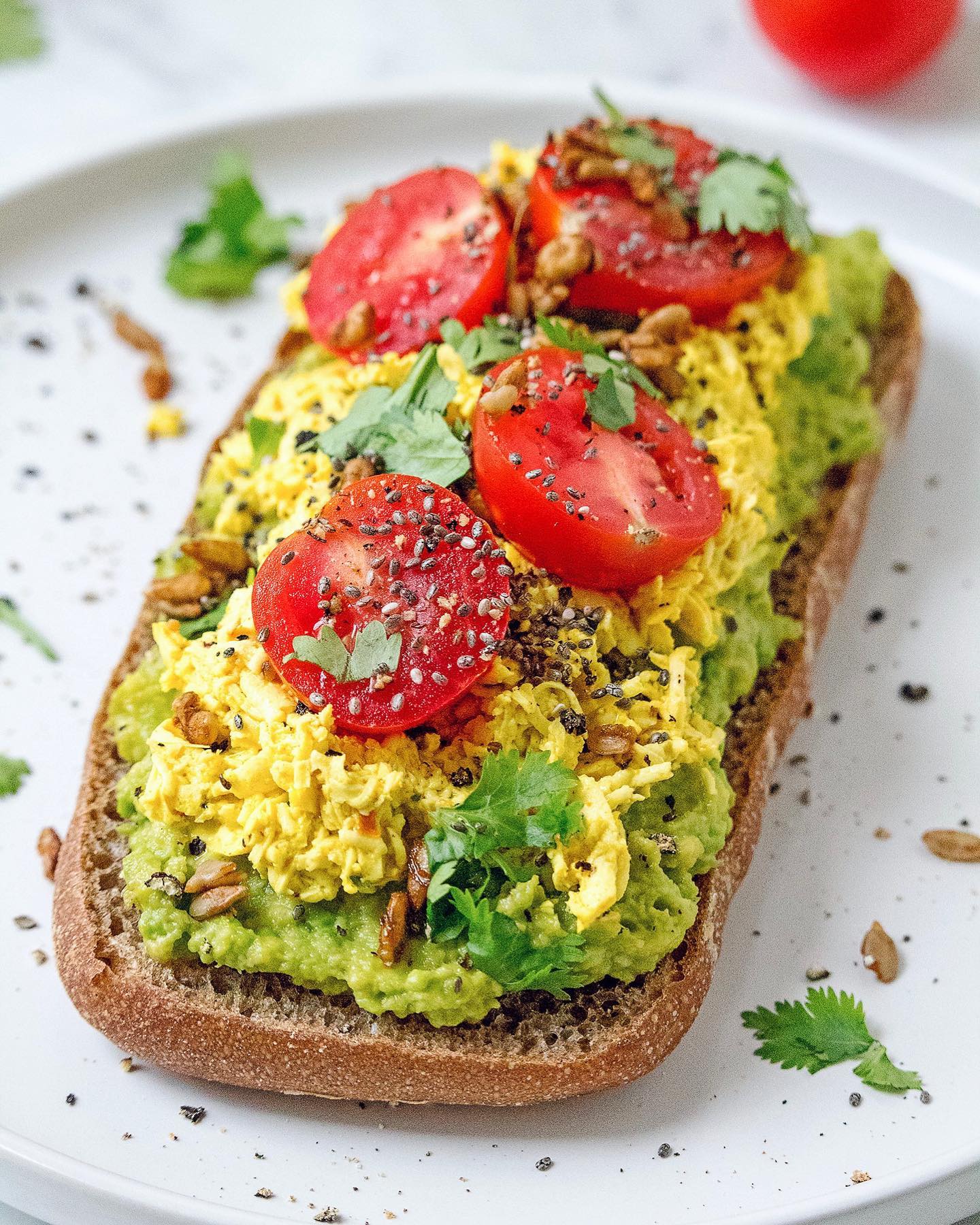 Mashed Avocado and Tofu Scramble Toast