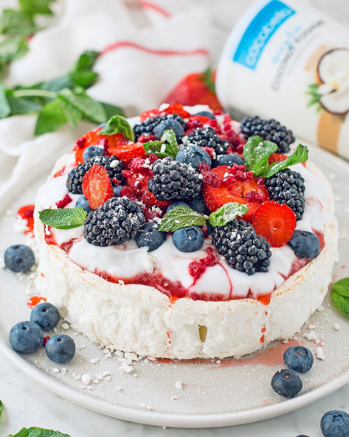 Vegan Summer Berry Pavlova with Vanilla Coconut Yogurt