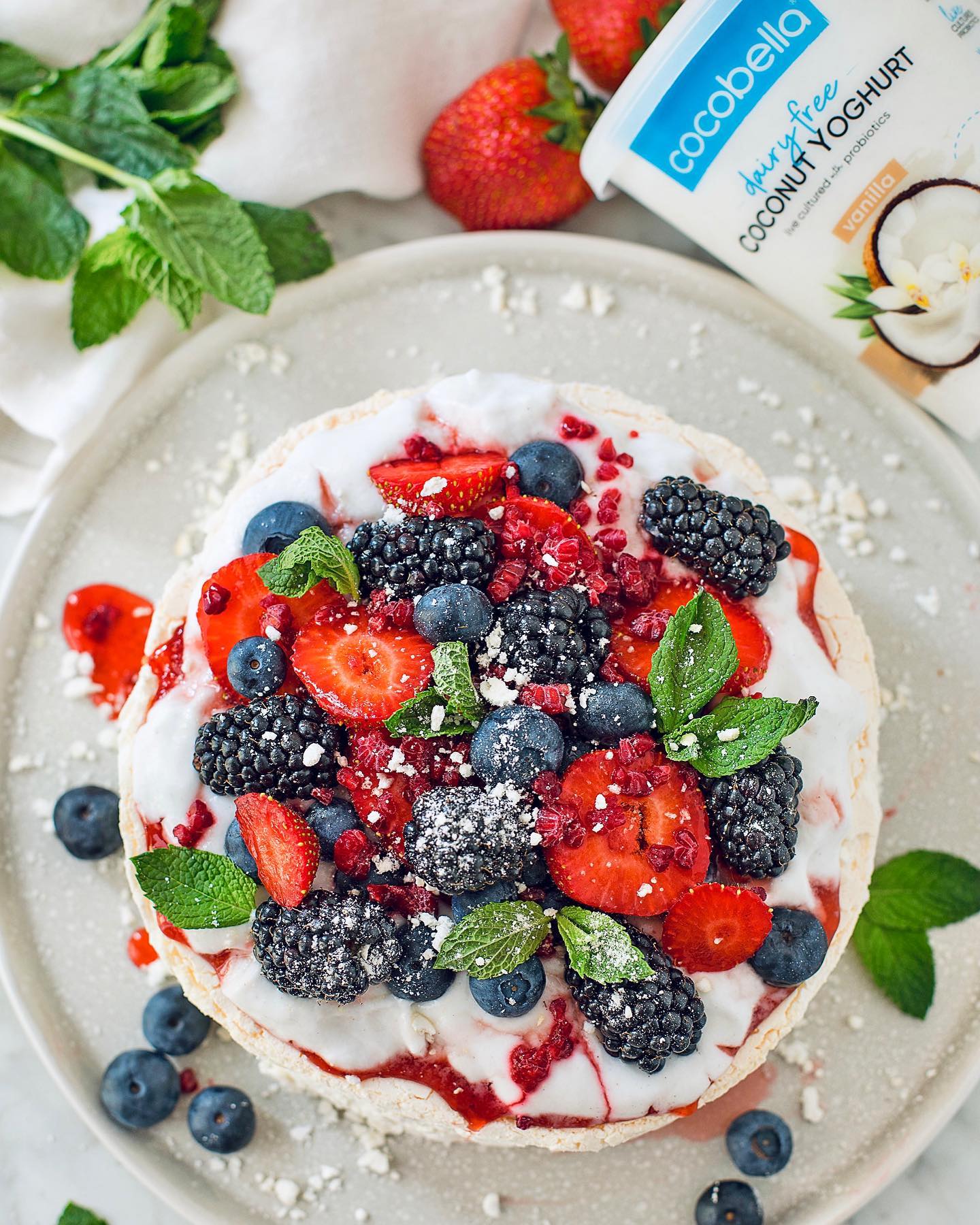 Vegan Summer Berry Pavlova with Vanilla Coconut Yogurt