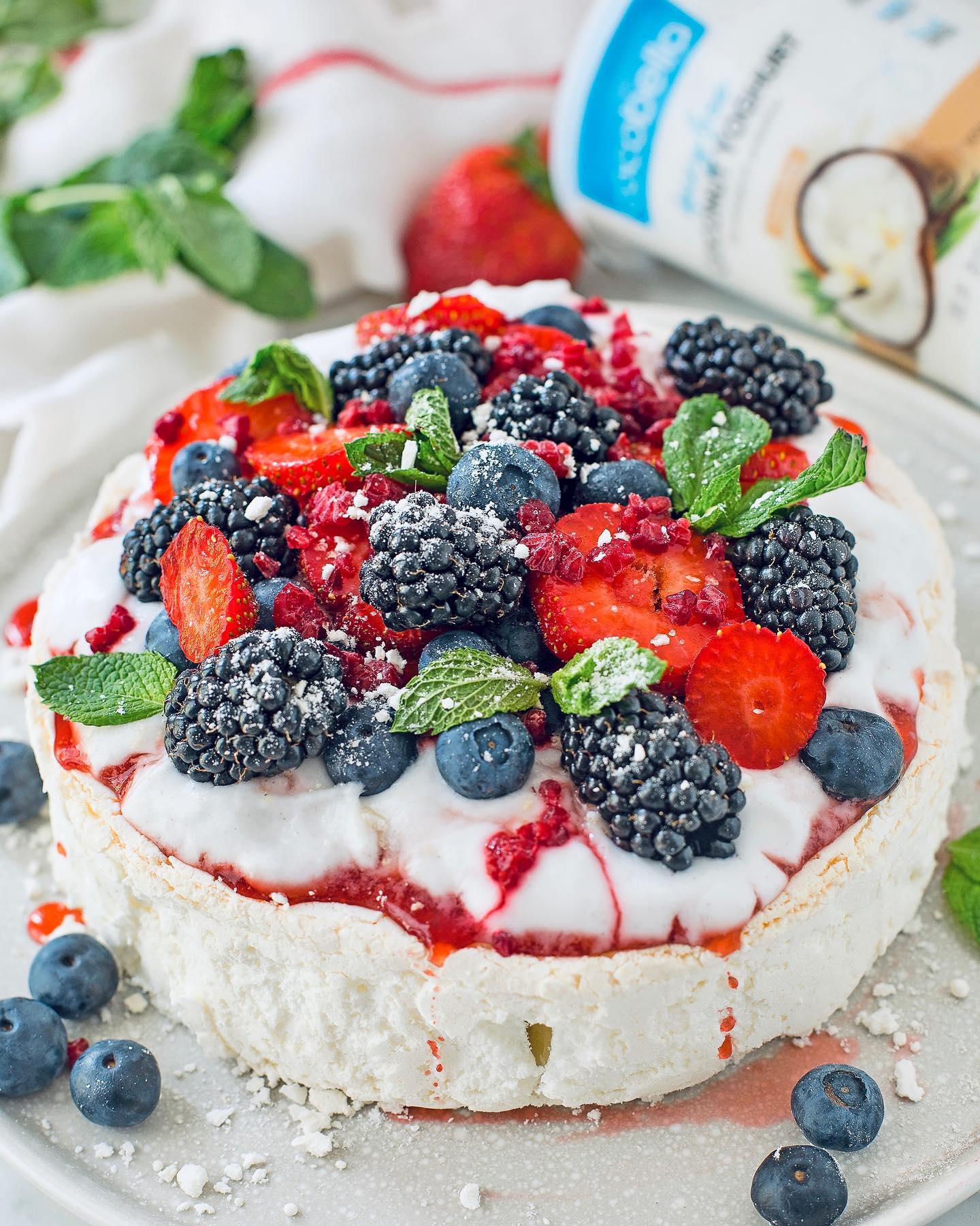 Vegan Summer Berry Pavlova with Vanilla Coconut Yogurt