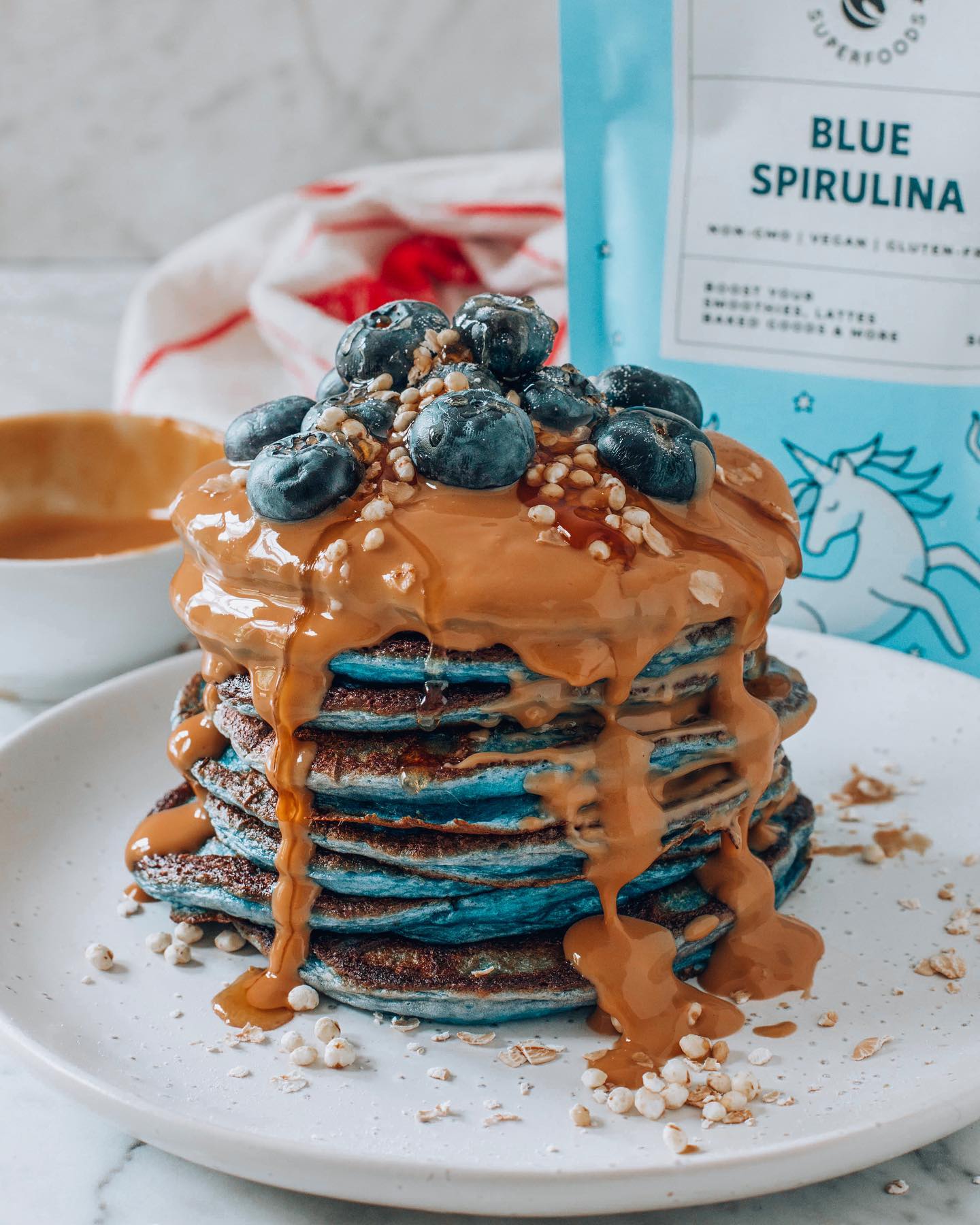 Blue Pancakes with Peanut Butter