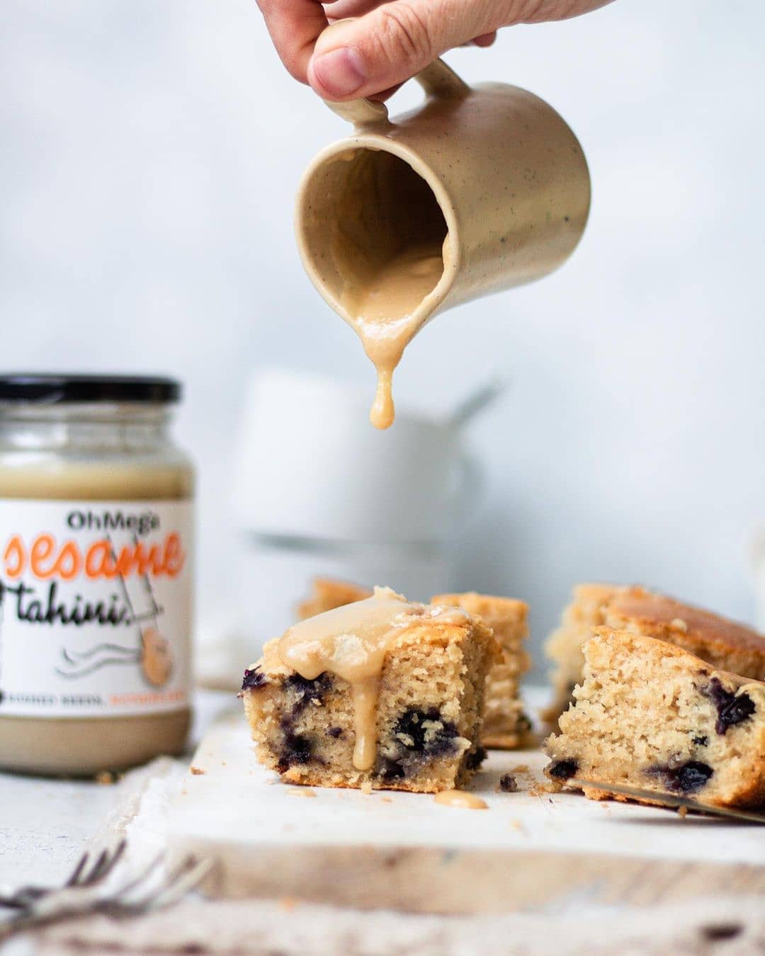 Baked Blueberry Squares with Tahini Lemon Drizzle