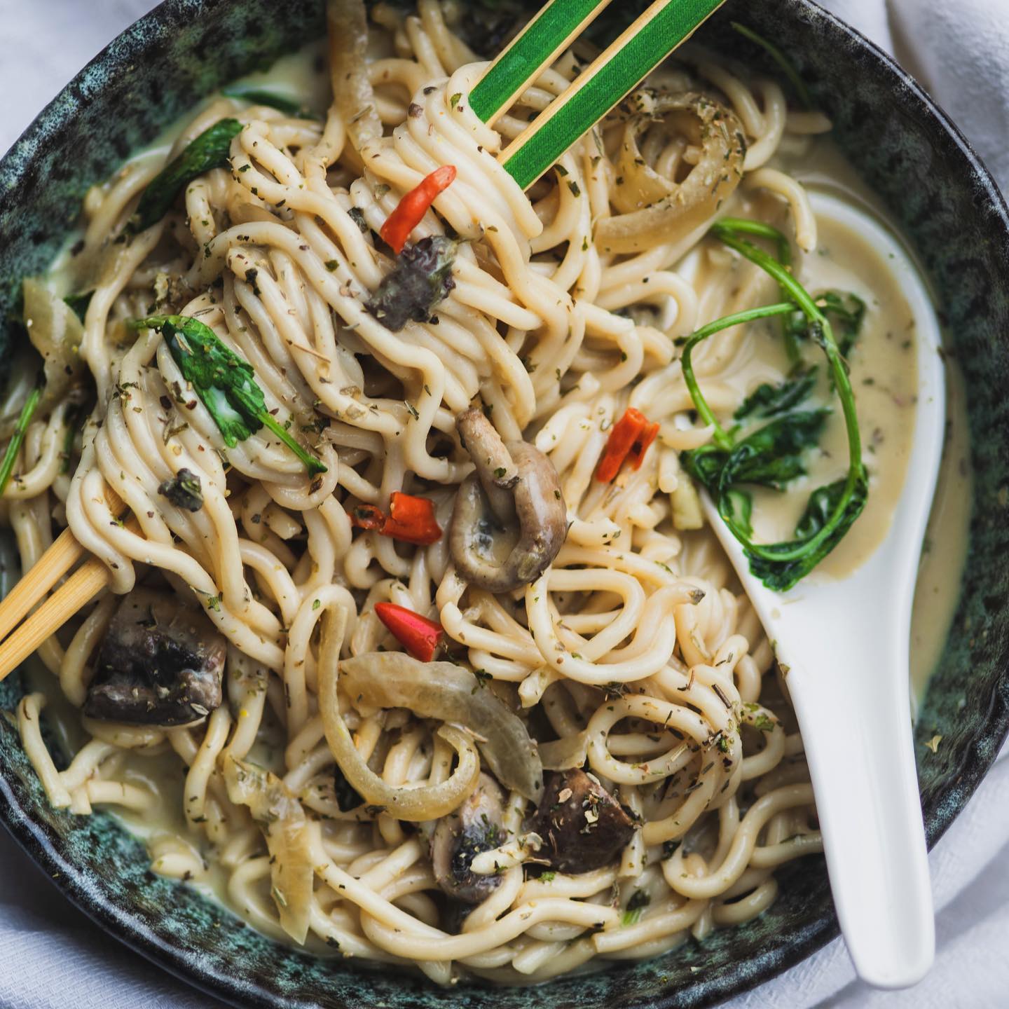 Noodles in Mushroom Coconut Broth