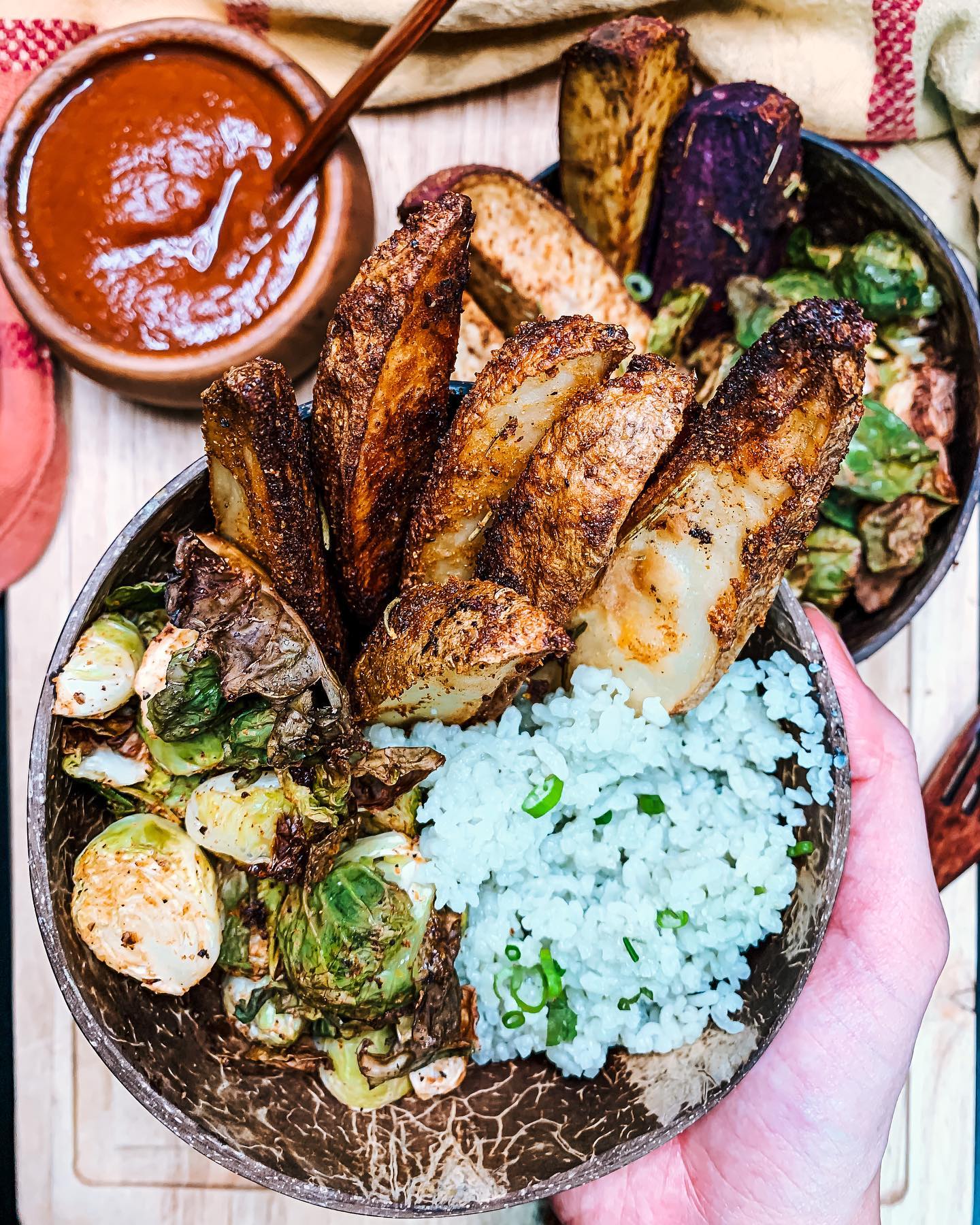 Vegan Hawaiian Bbq Bowl with Potato Medley and Aloha Hot Bbq Sauce