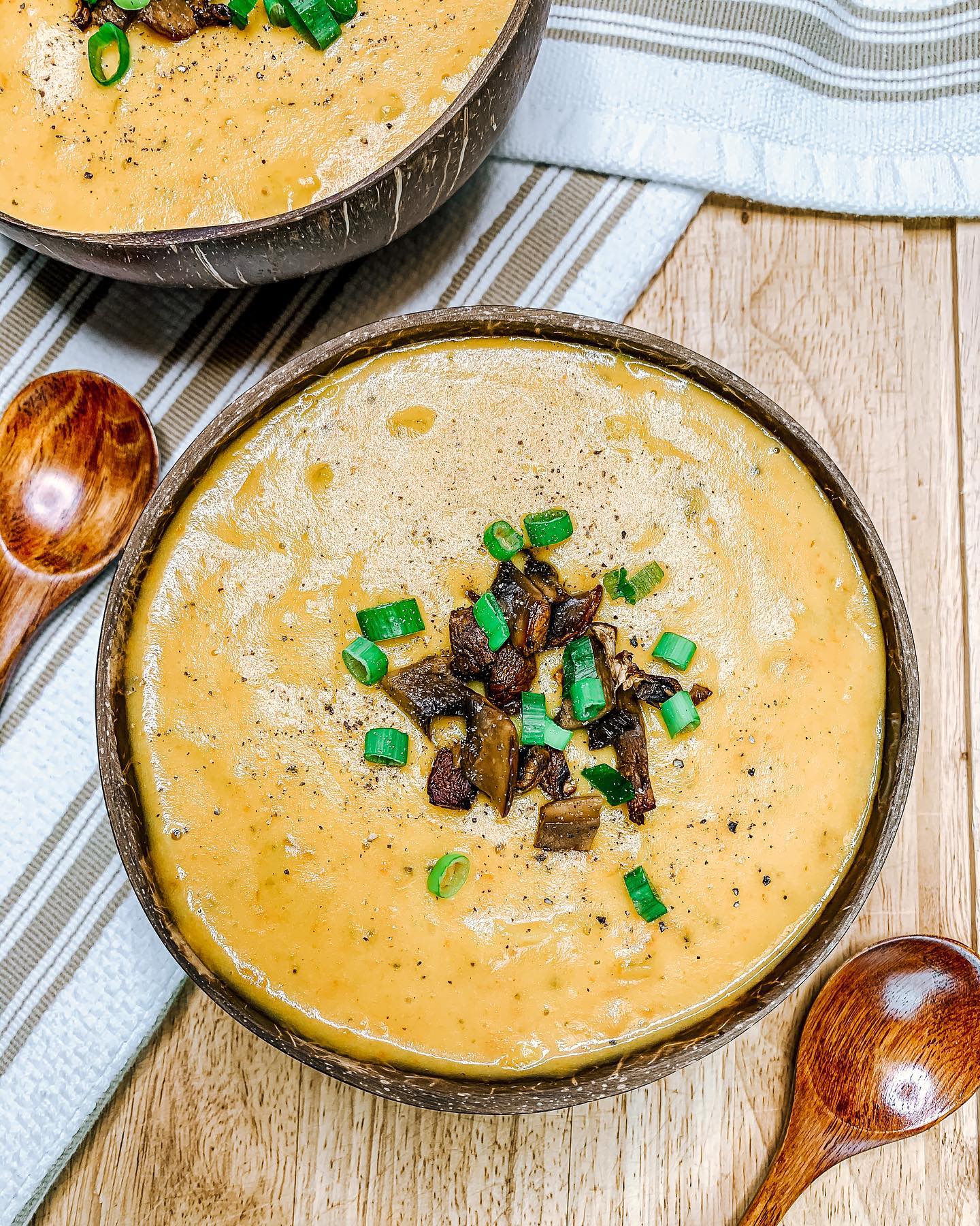 Creamy Potato Soup with Vegan Mushroom Bacon