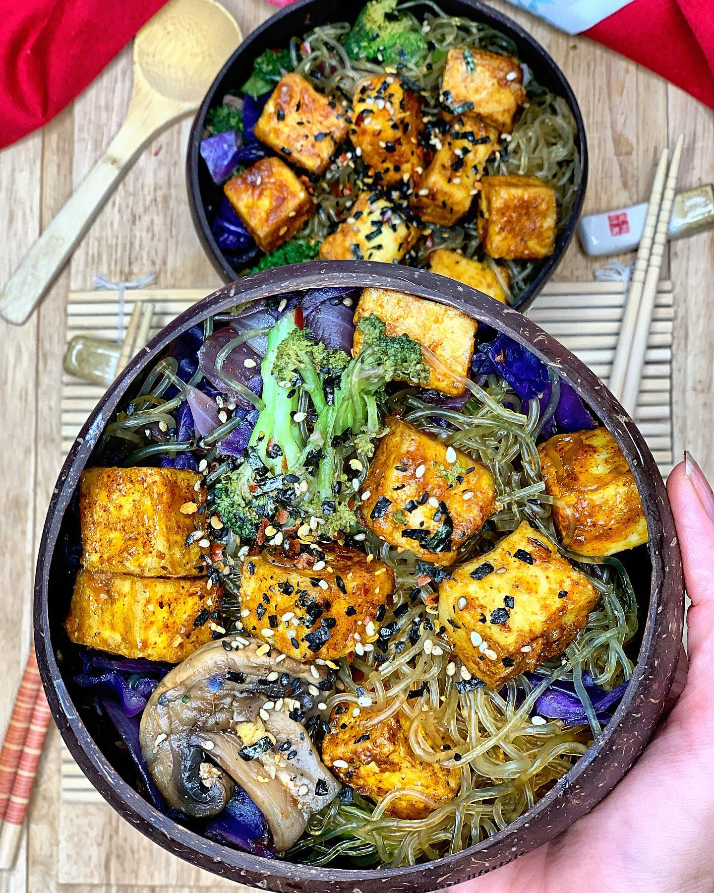 Teriyaki Kelp Noodles with Crispy Tofu