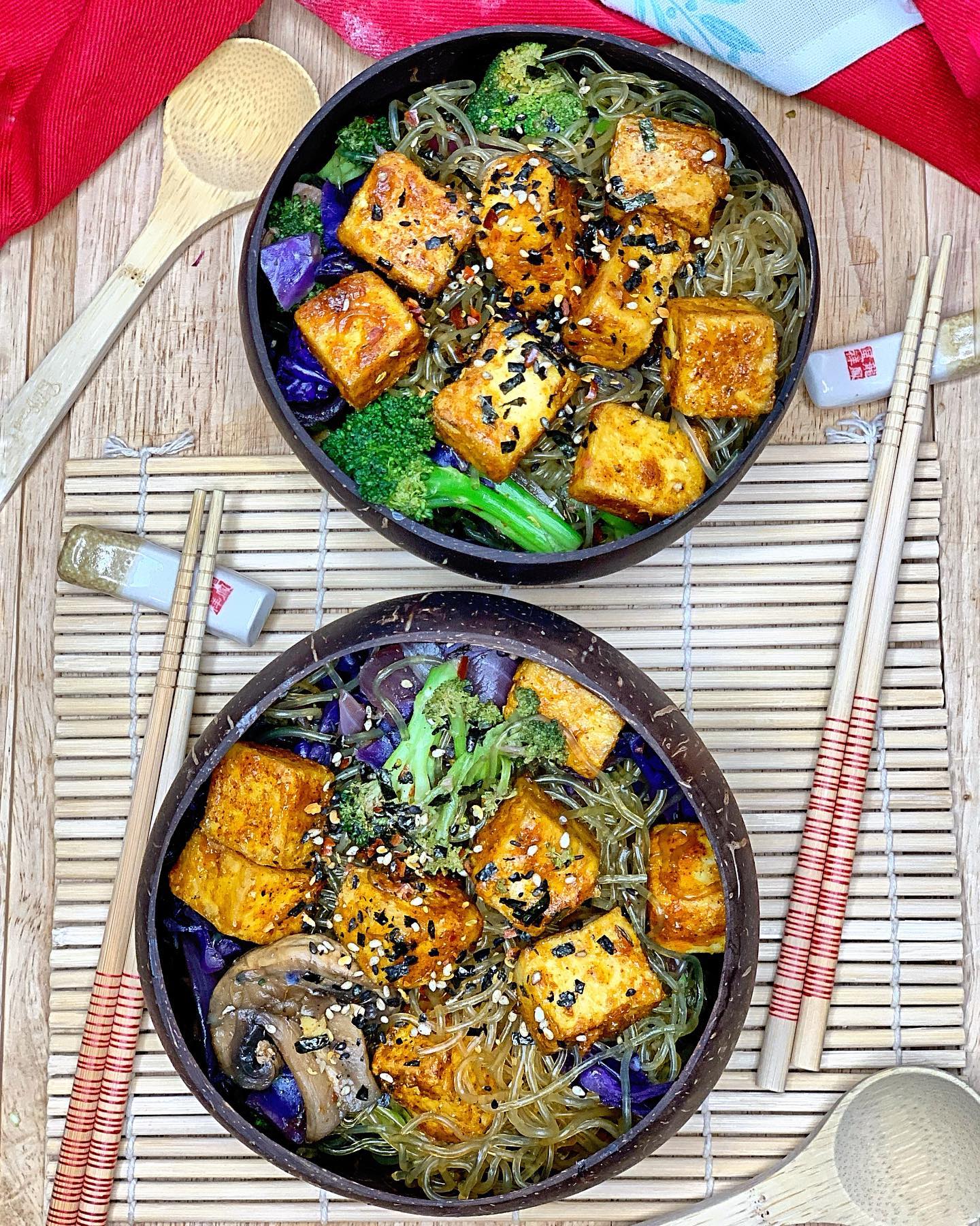 Teriyaki Kelp Noodles with Crispy Tofu