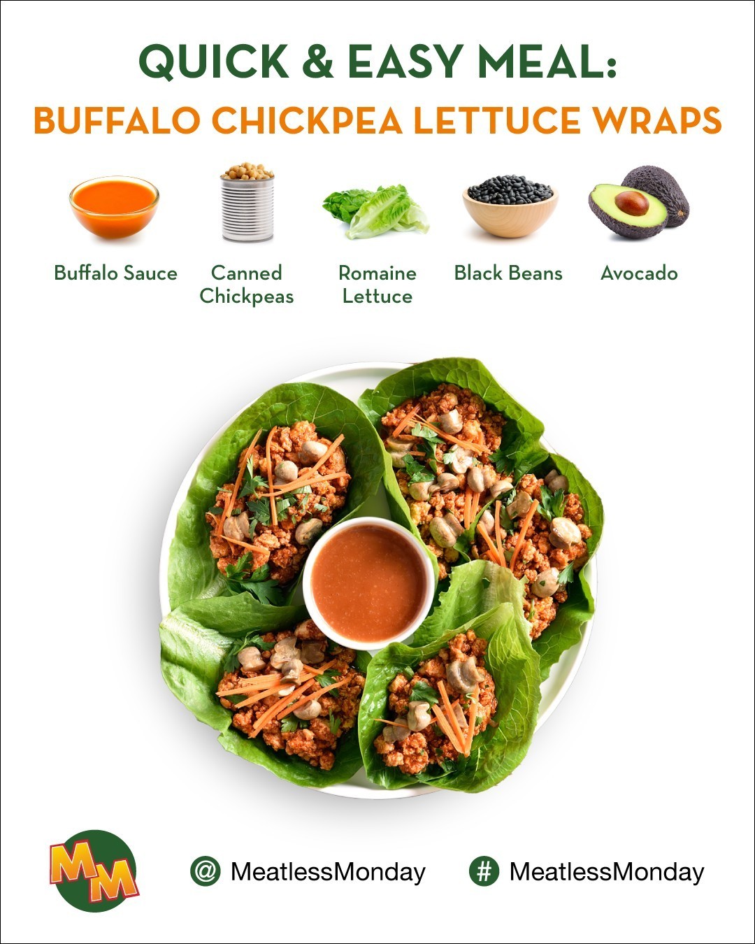 Quick Buffalo Chickpea Lettuce Wraps