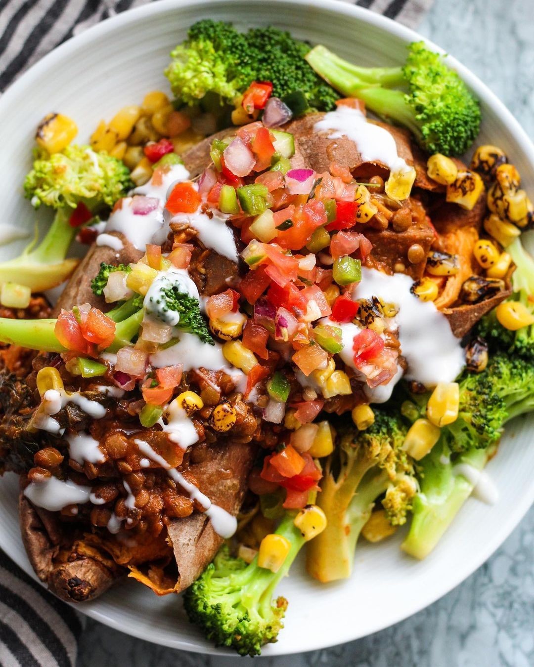 Loaded Sweet Potato with Vegetables and Tahini