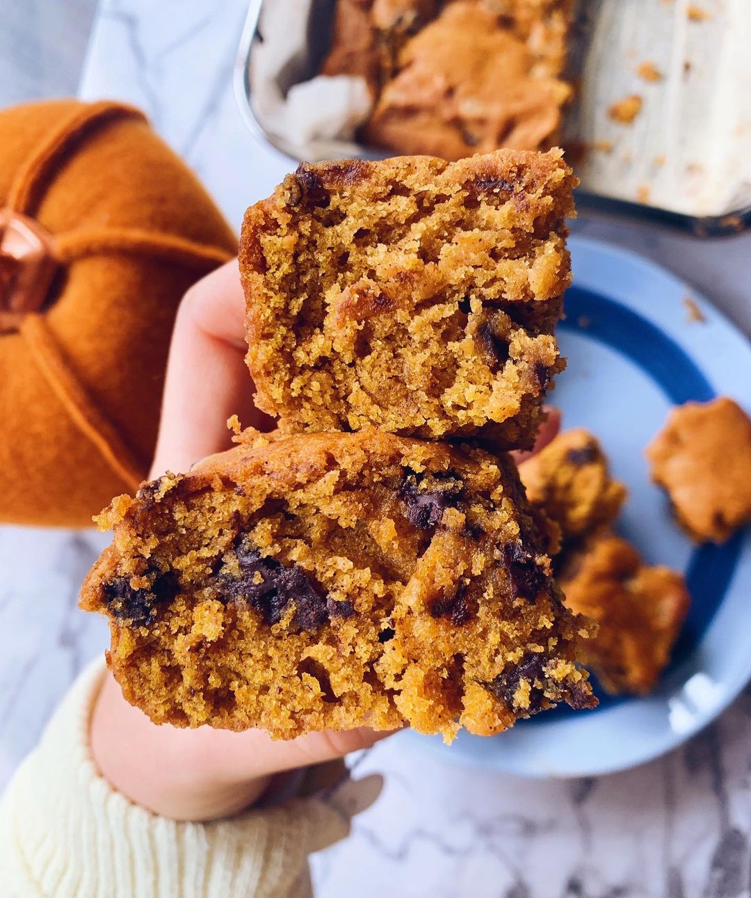 Pumpkin Blondies with Chocolate Chips
