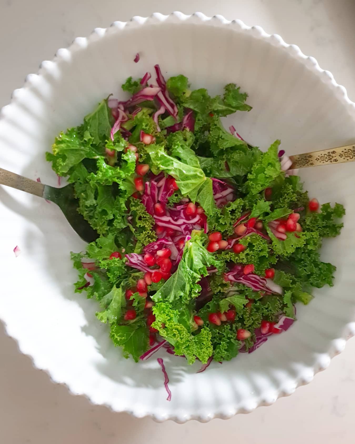 Crunchy Kale, Red Cabbage, and Pomegranate Salad
