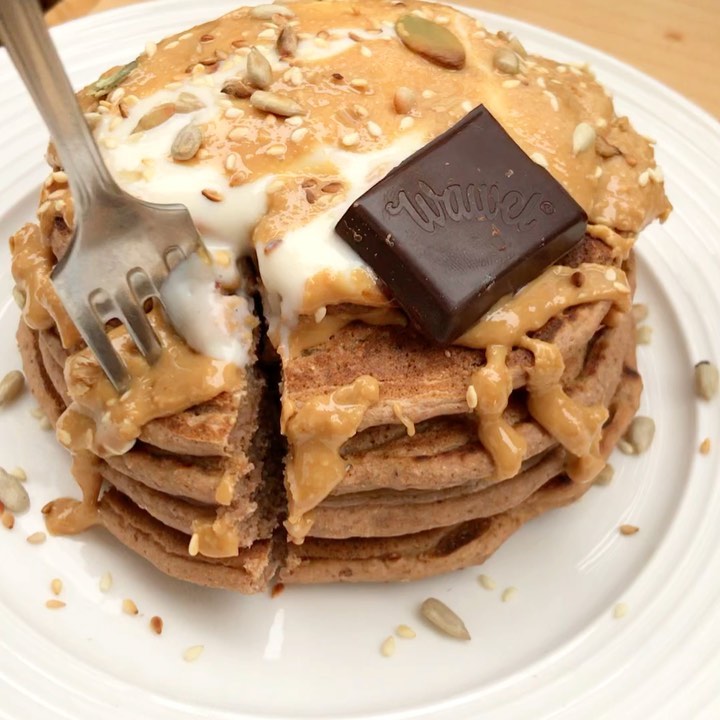 Banana Bread Pancakes with Oat Flour and Mashed Banana