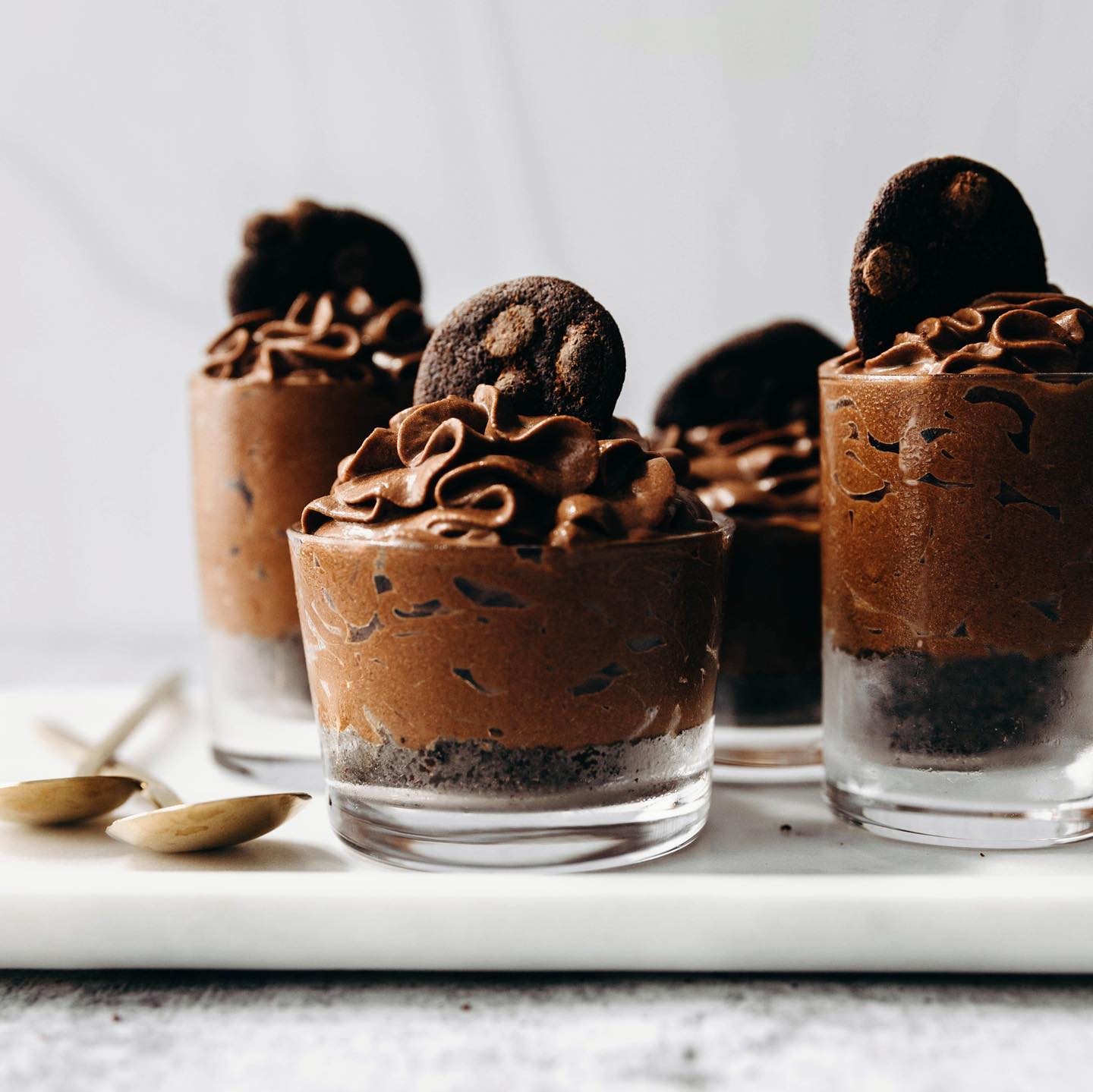 Creamy Dairy-Free Chocolate Mousse with Chocolate Chip Brownie Snap Crust