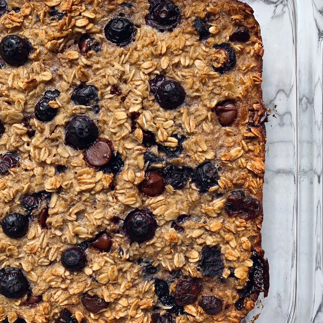 Chocolate Blueberry Baked Oatmeal Breakfast Dish