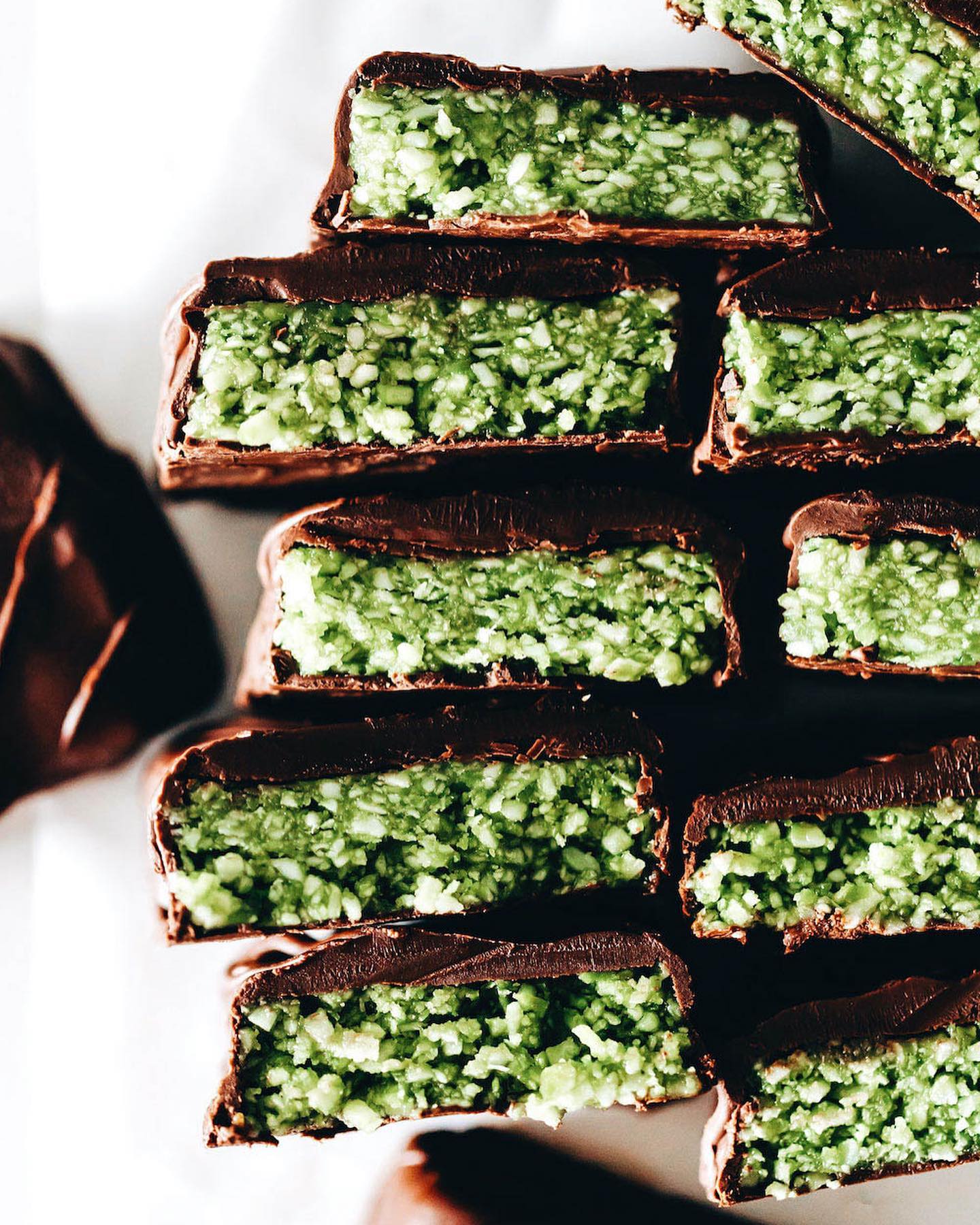 Matcha Coconut Bars with Dark Chocolate Coating