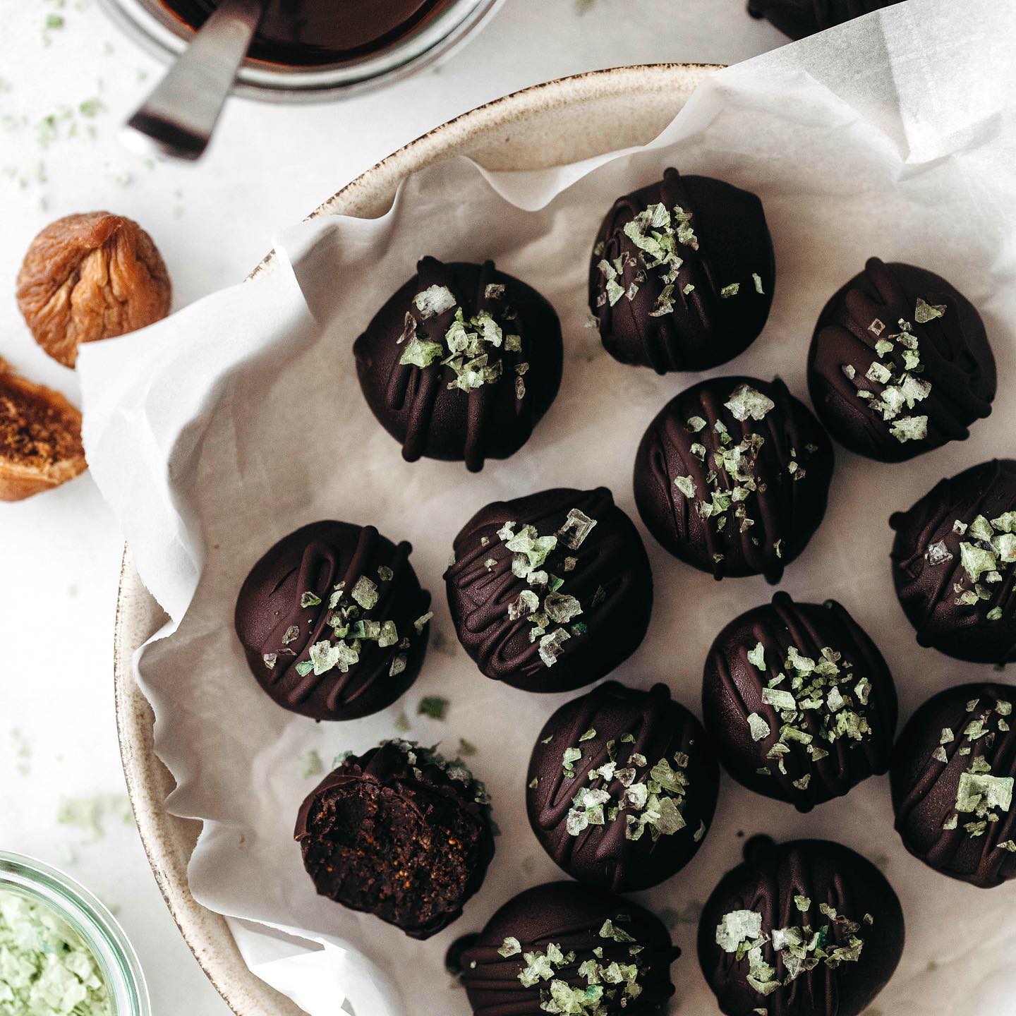 Dark Chocolate Fig Mint Truffles