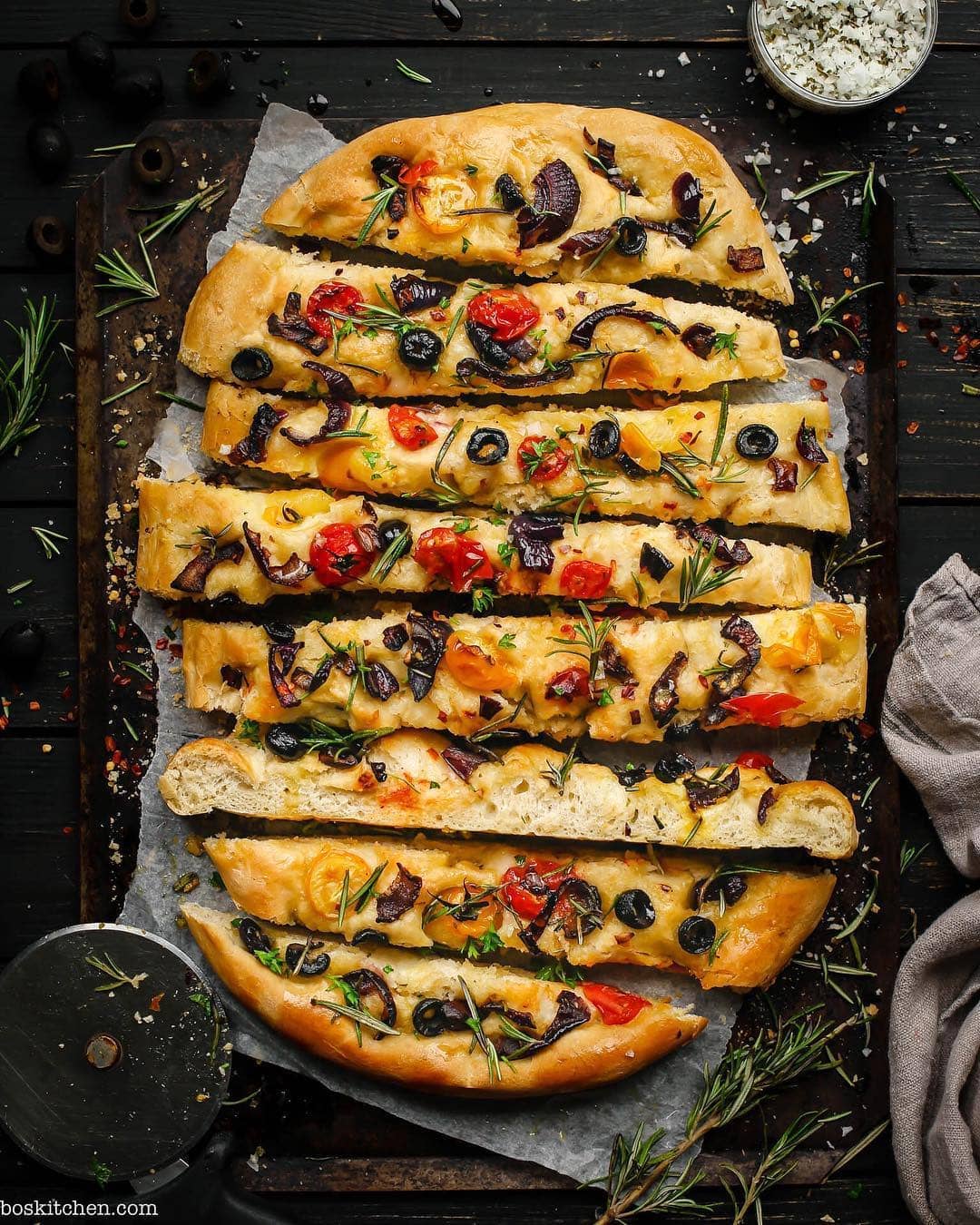 Pizza Focaccia with Herbs and Tomatoes