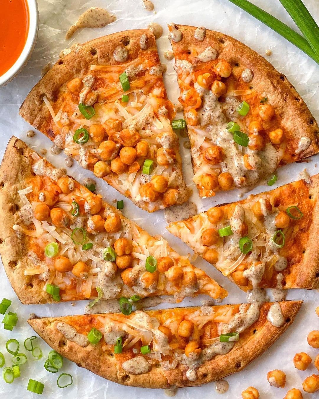 Vegan Buffalo Chickpea Pizza