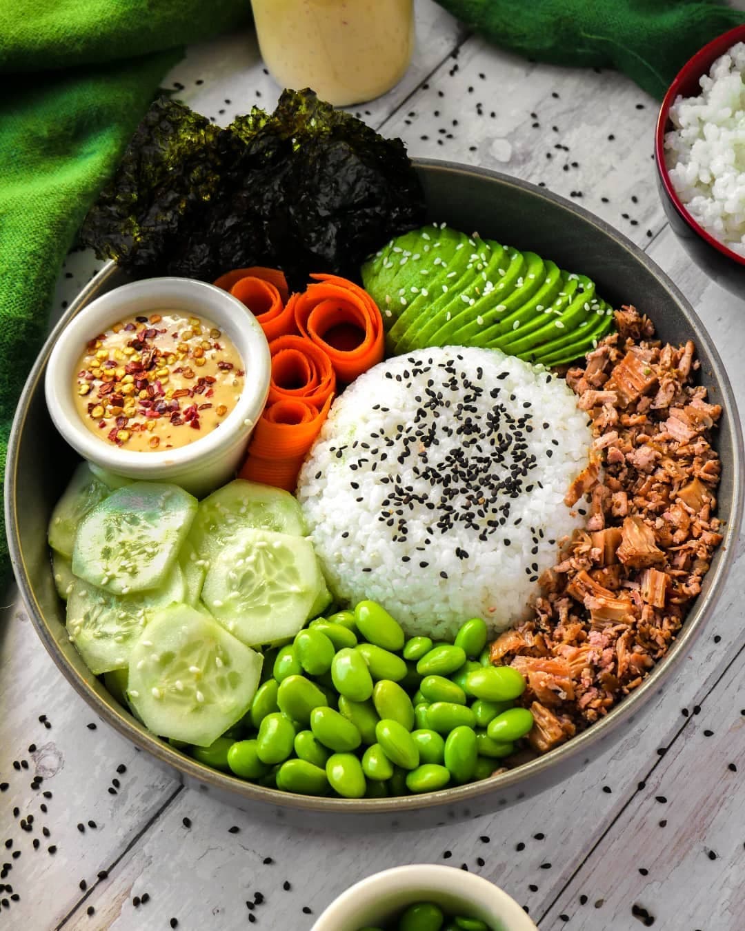 Vegan Sushi Bowl with Sweet Chili Mayo