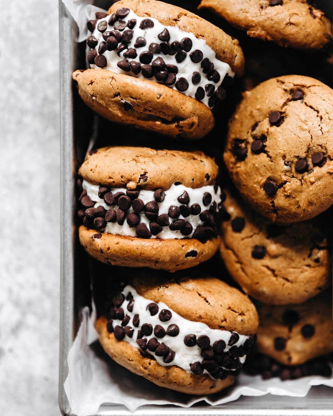Vegan Tahini Chocolate Chip Cookie Ice Cream Sandwiches