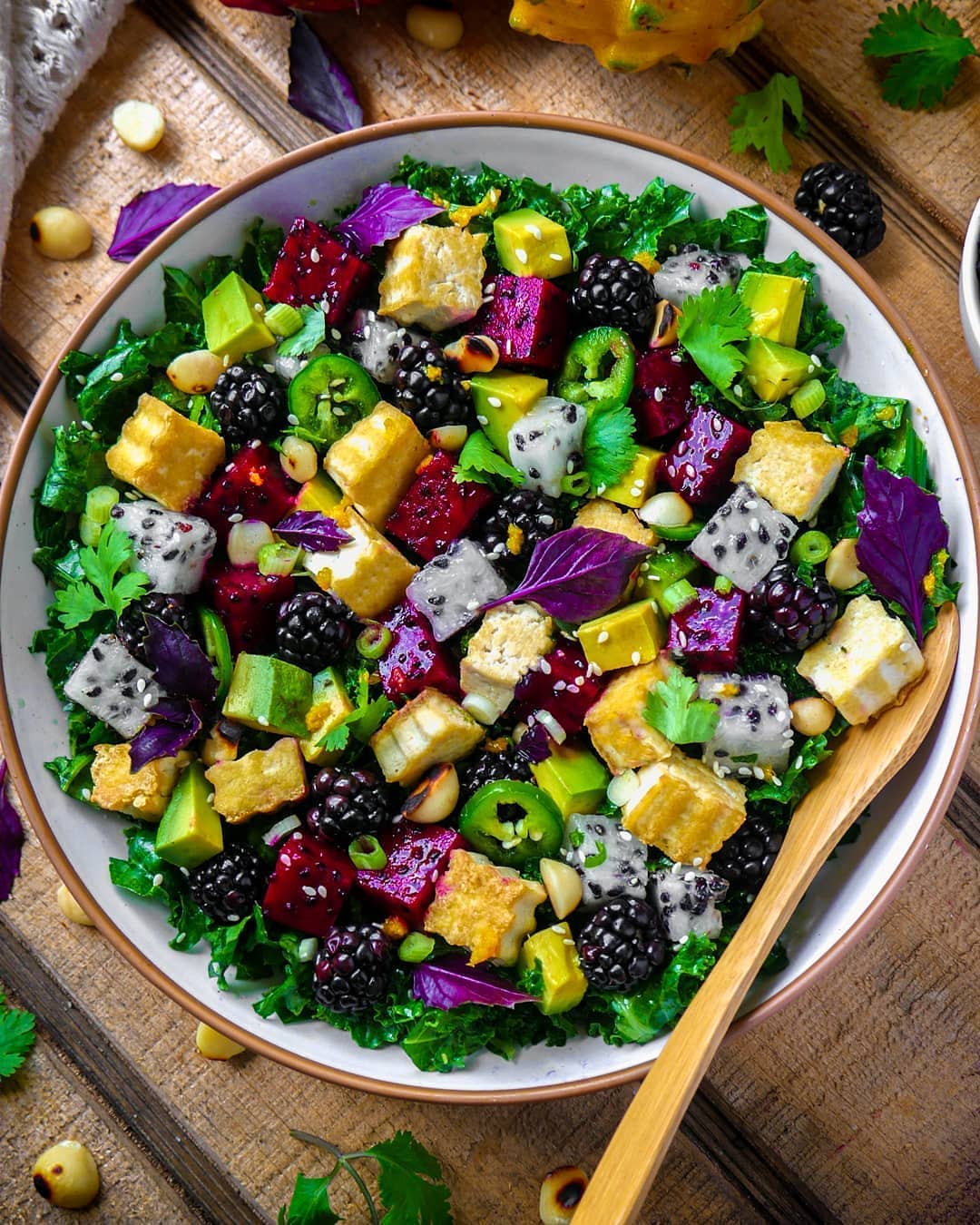 Kale and Tropical Fruit Salad with Tofu
