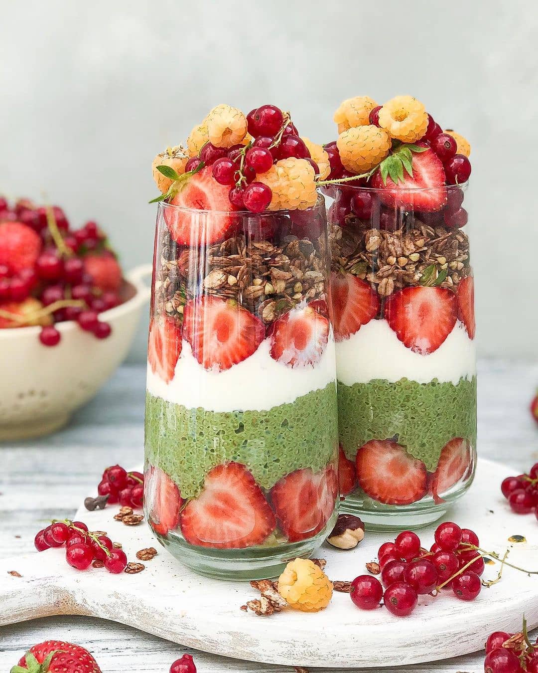 Matcha Chia Parfait with Berries and Granola