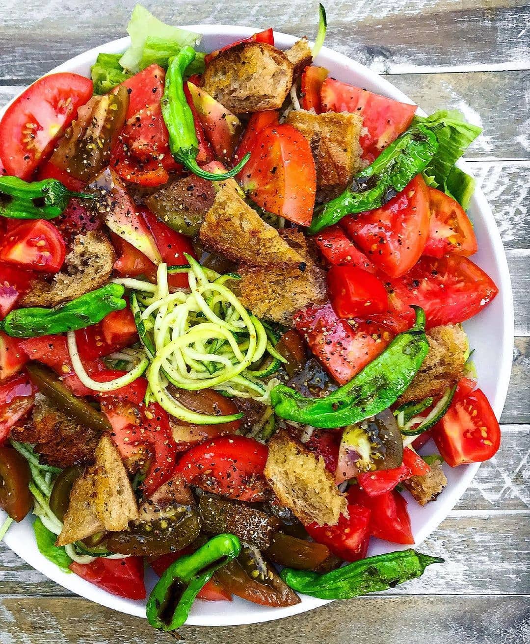 Rustic Shishito Panzanella Salad