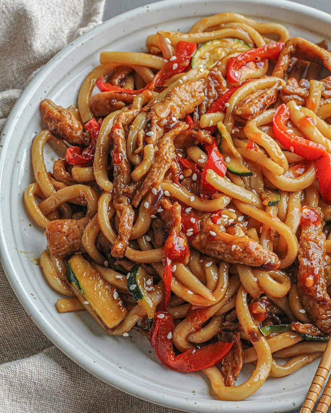 Vegan Udon with Veggies and Soy Curls