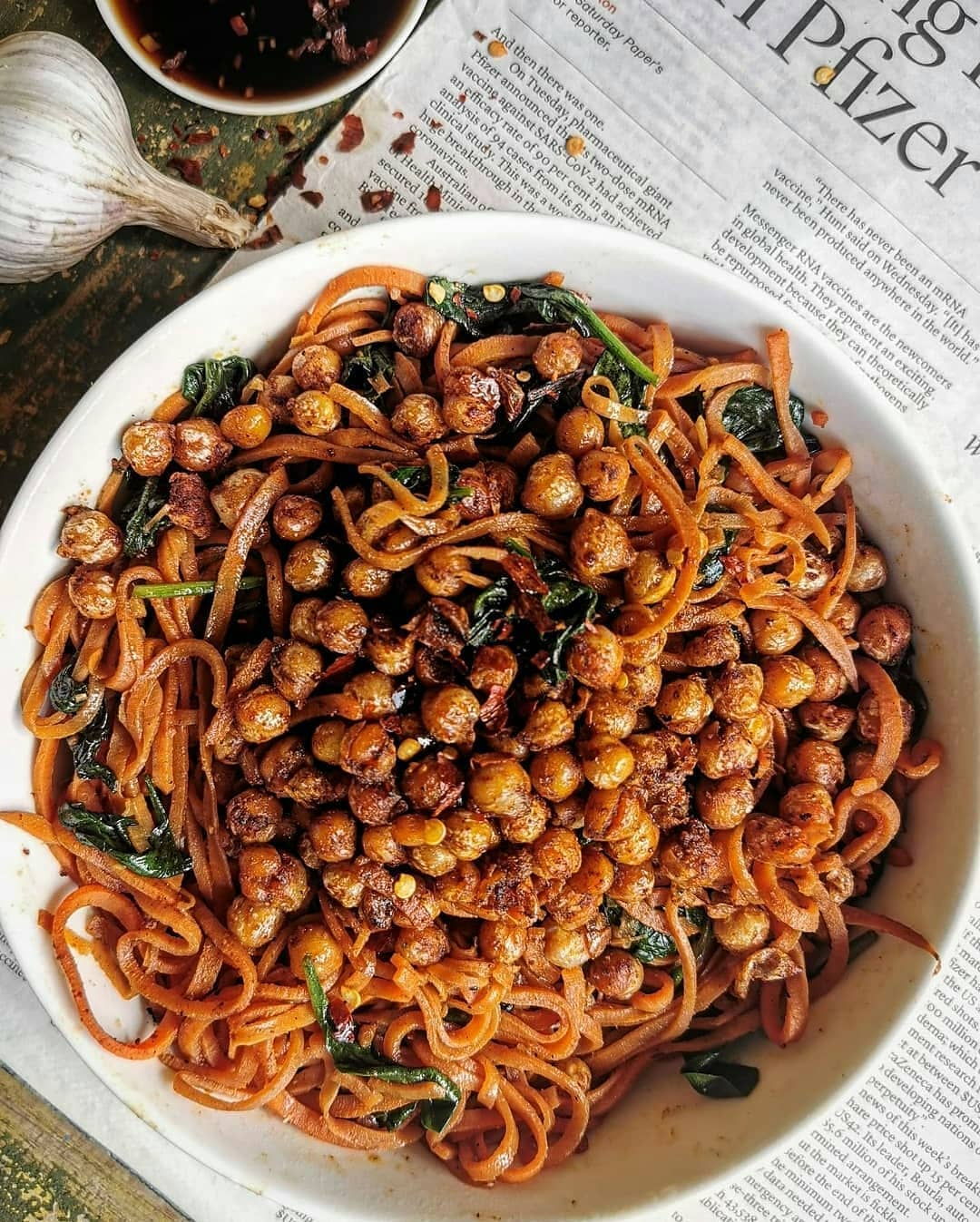 Sweet Potato Noodles with Crispy Chickpeas