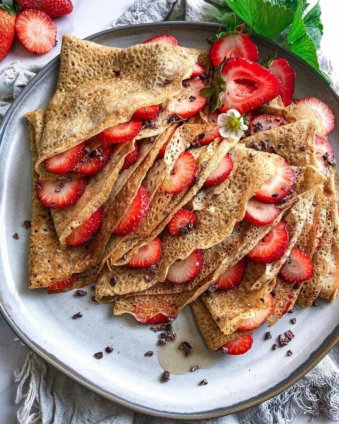 Easy Lacy Vegan Crepes with Strawberries