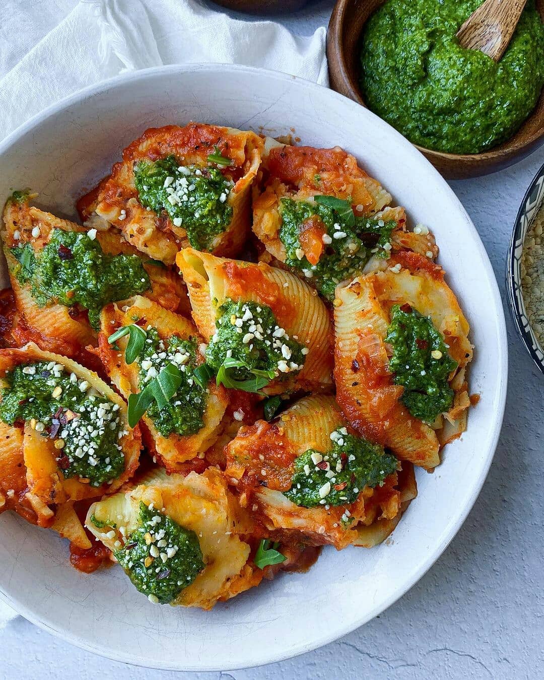 Vegan Stuffed Pasta Shells with Pesto