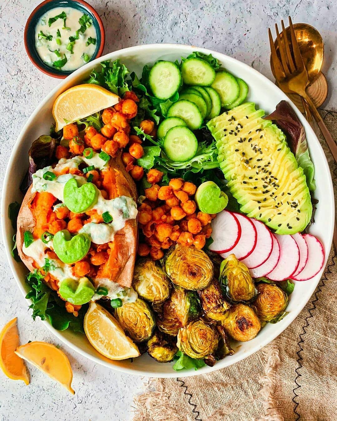Vegan Buffalo Chickpea Stuffed Sweet Potato